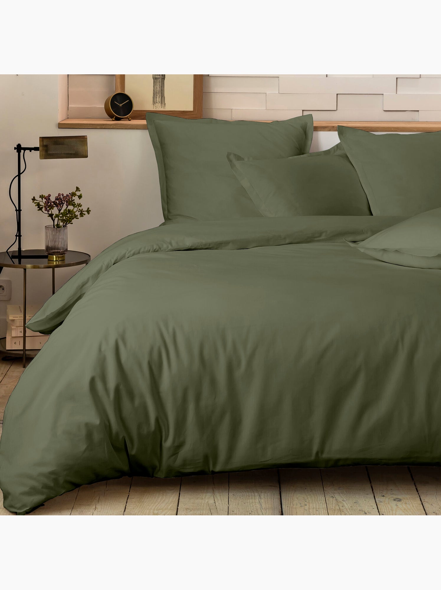 Parure de lit 240x220 cm percale de coton unie - mura - Kaki