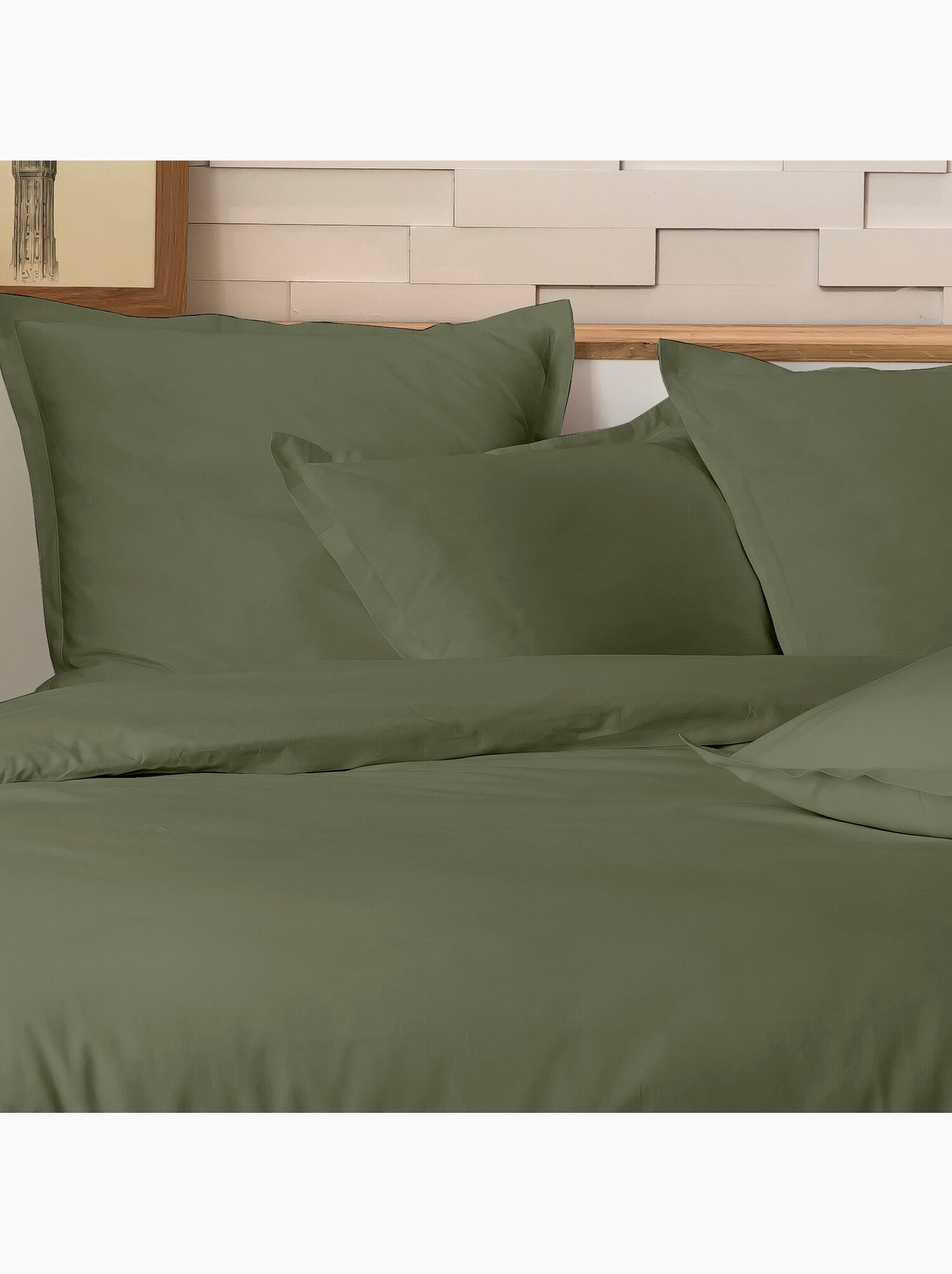 Parure de lit 240x220 cm percale de coton unie - mura - Kaki