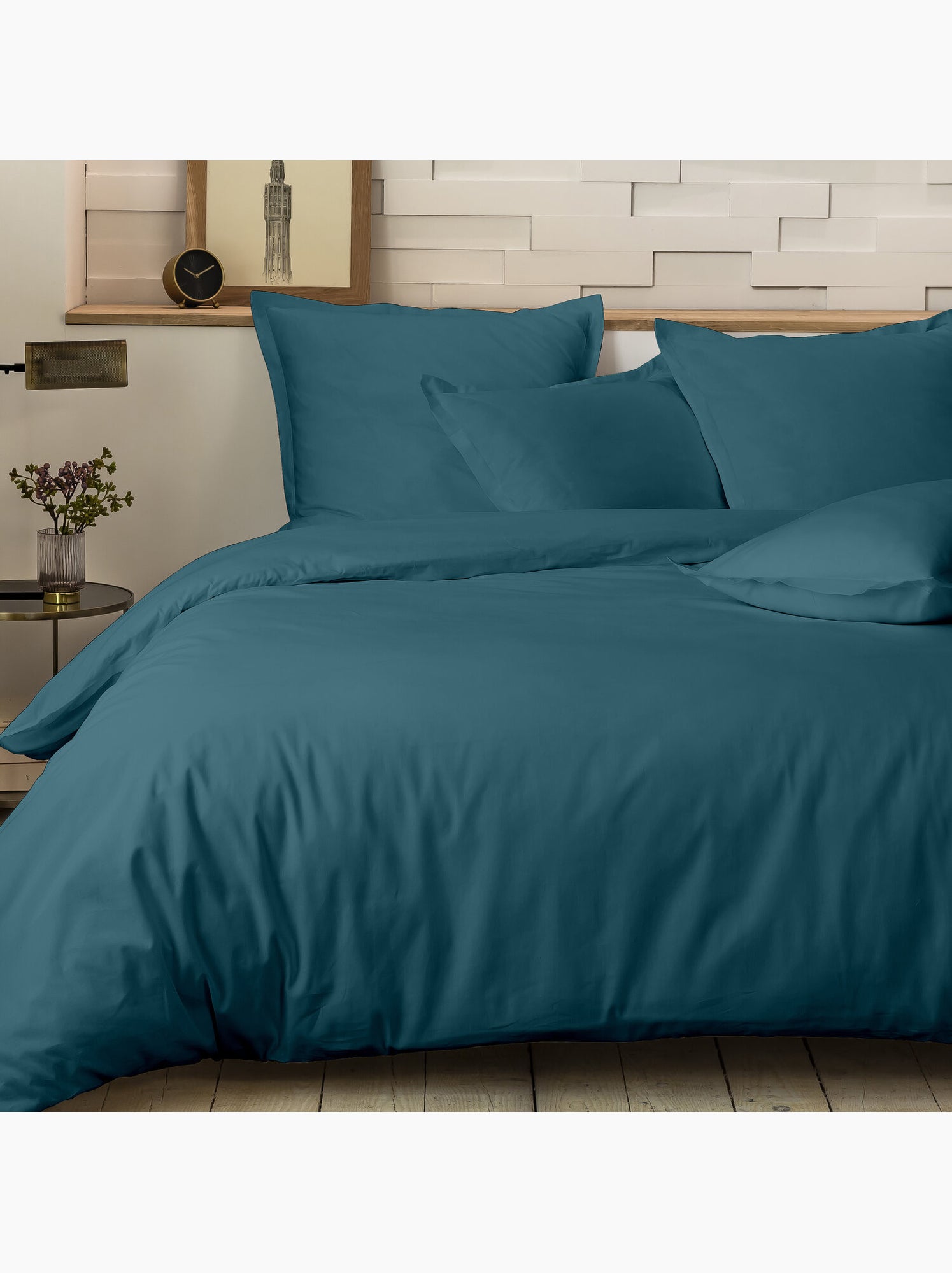 Parure de lit 240x220 cm percale de coton unie - mura - Vert
