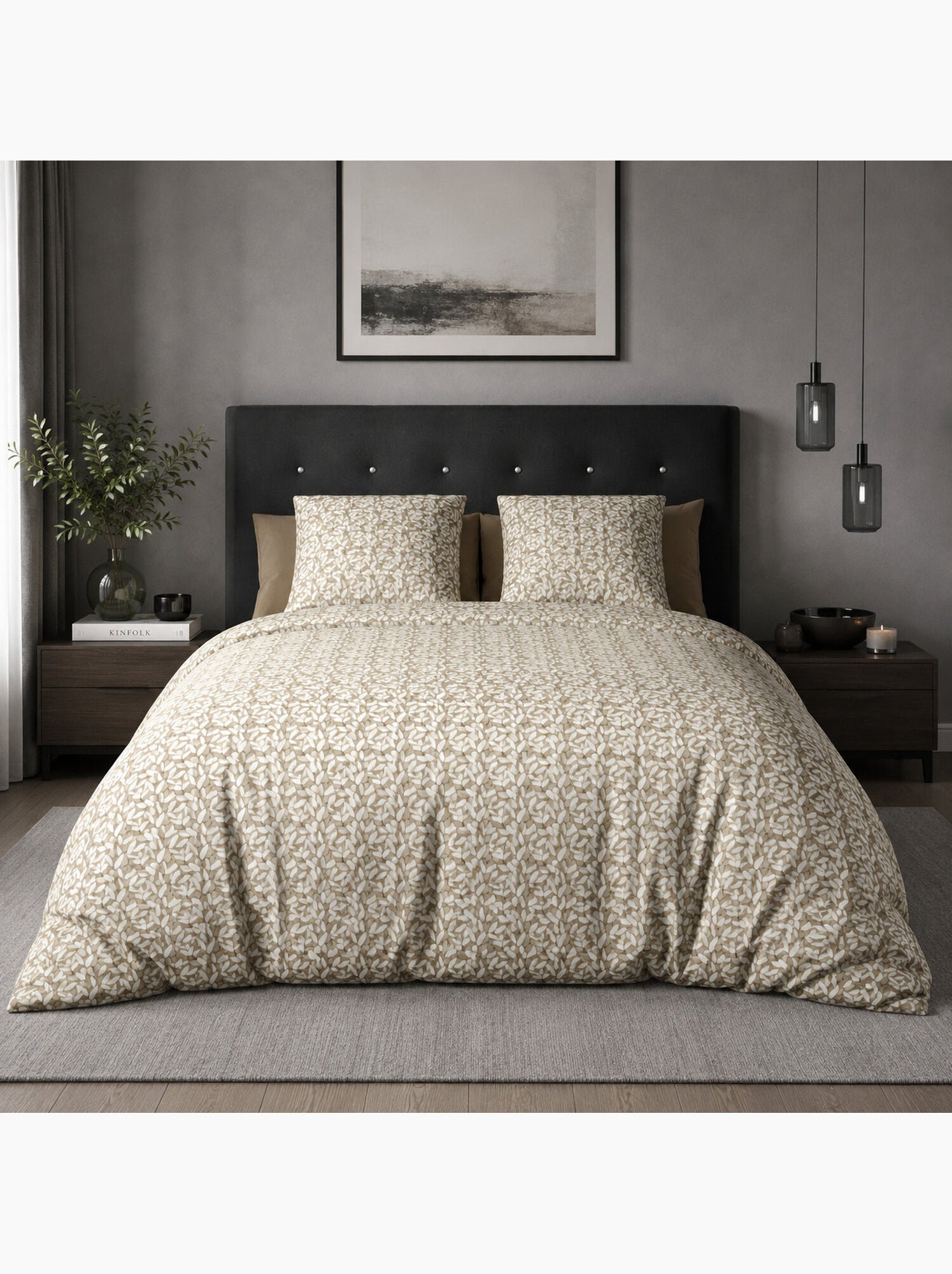 Parure housse de couette 100 % polyester carmel - Multicolore