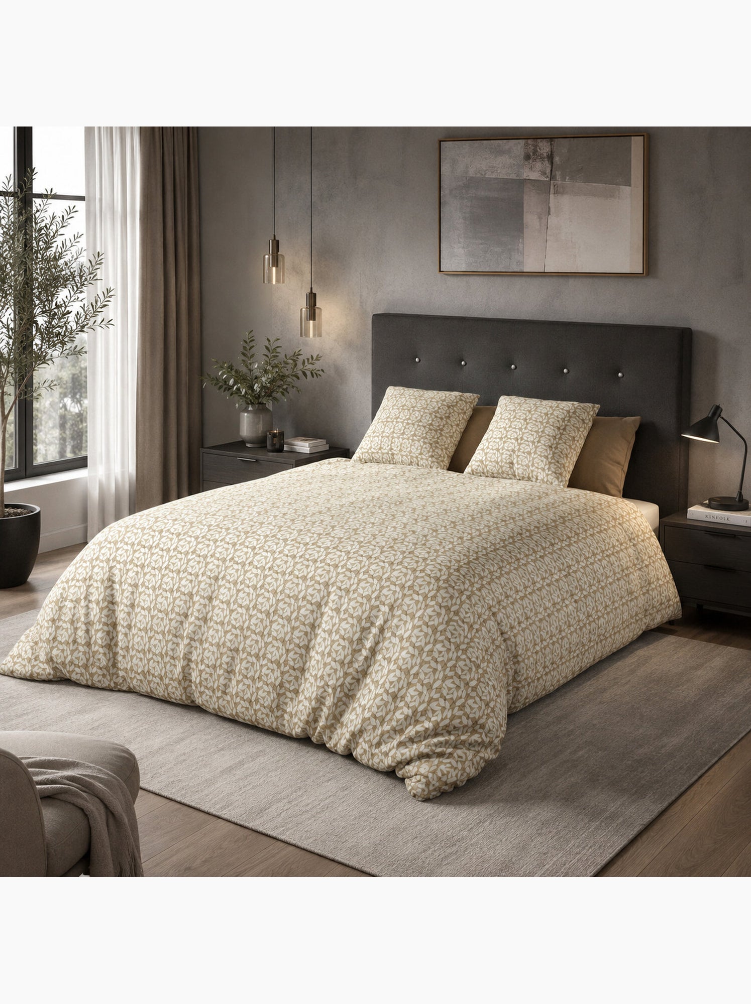Parure housse de couette 100 % polyester carmel - Multicolore
