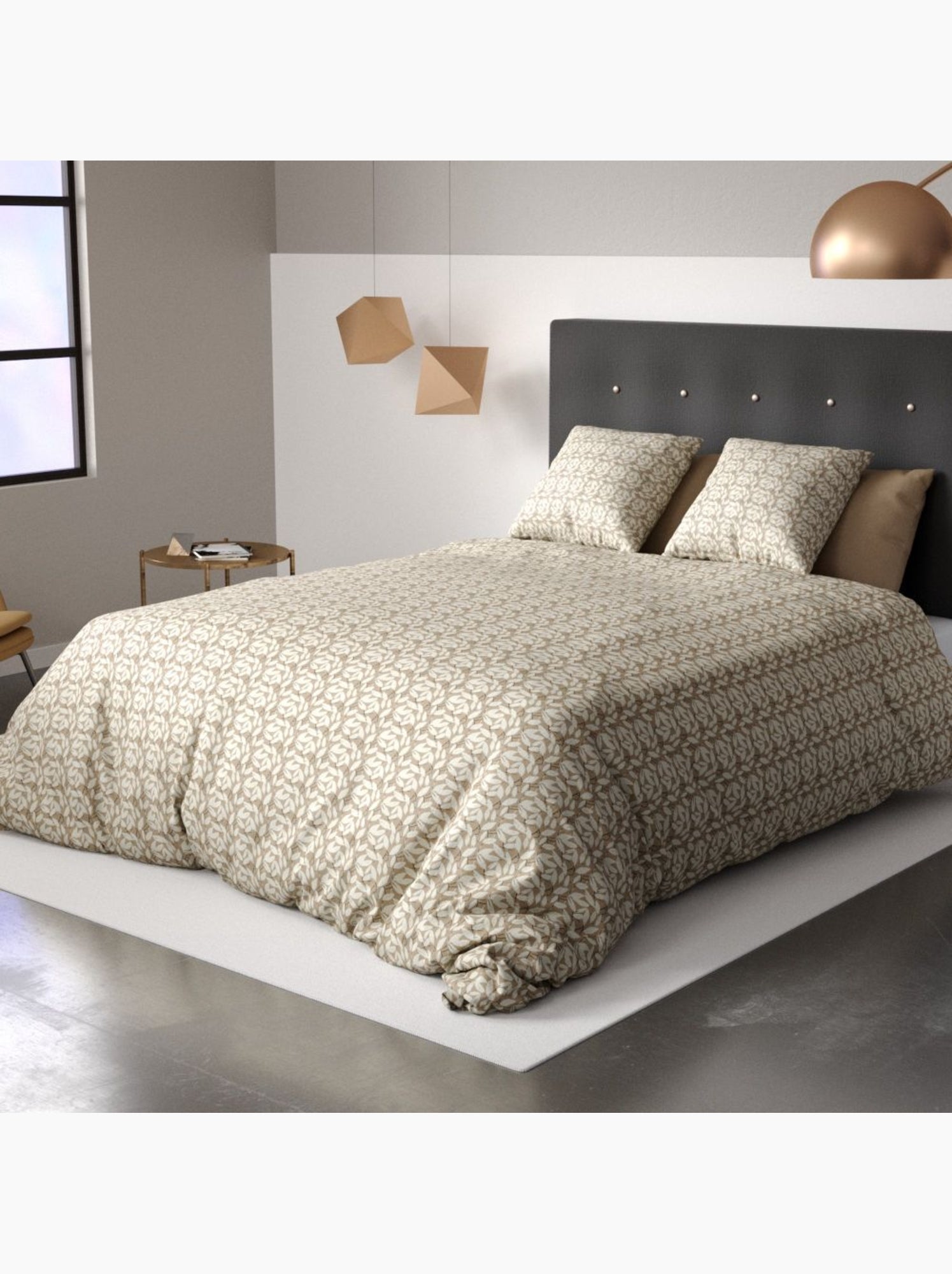 Parure housse de couette 100 % polyester carmel - Multicolore