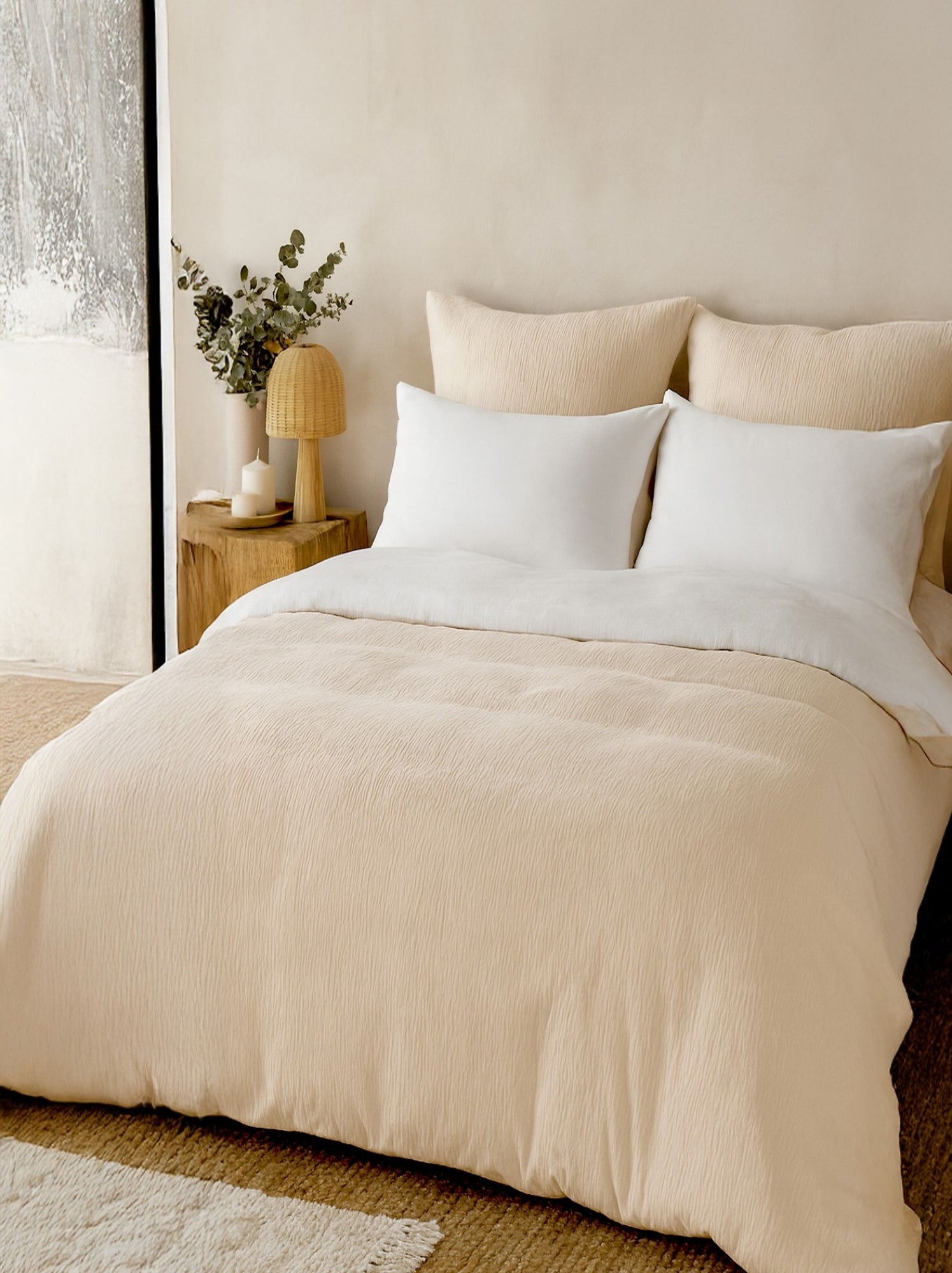 Parure housse de couette 100 % polyester maya - Blanc Ecru