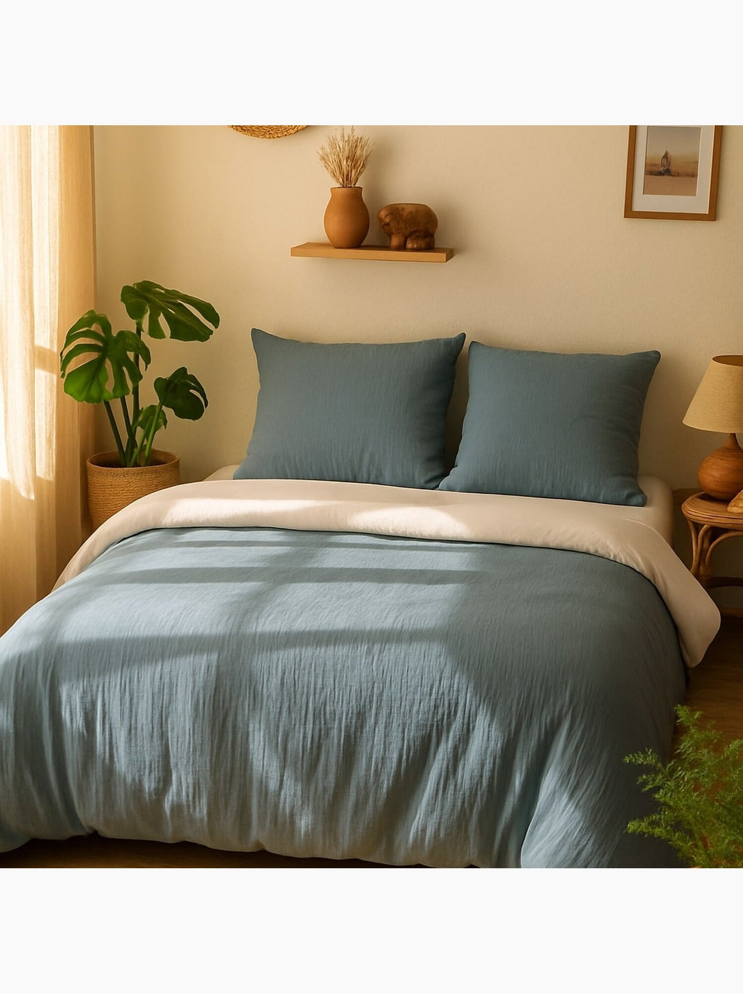 Parure housse de couette 100 % polyester maya - Bleu pétrole