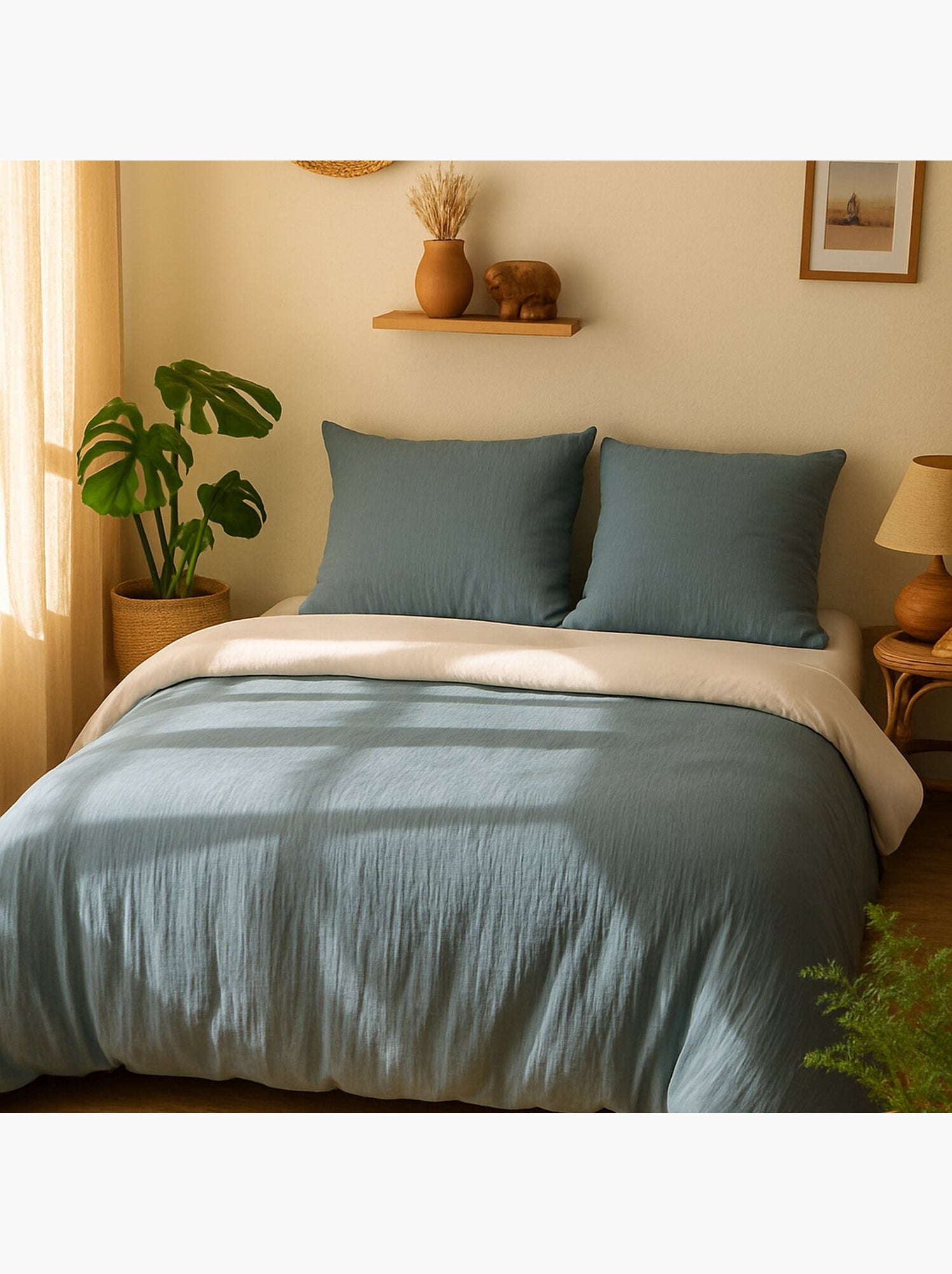 Parure housse de couette 100 % polyester maya - Bleu pétrole