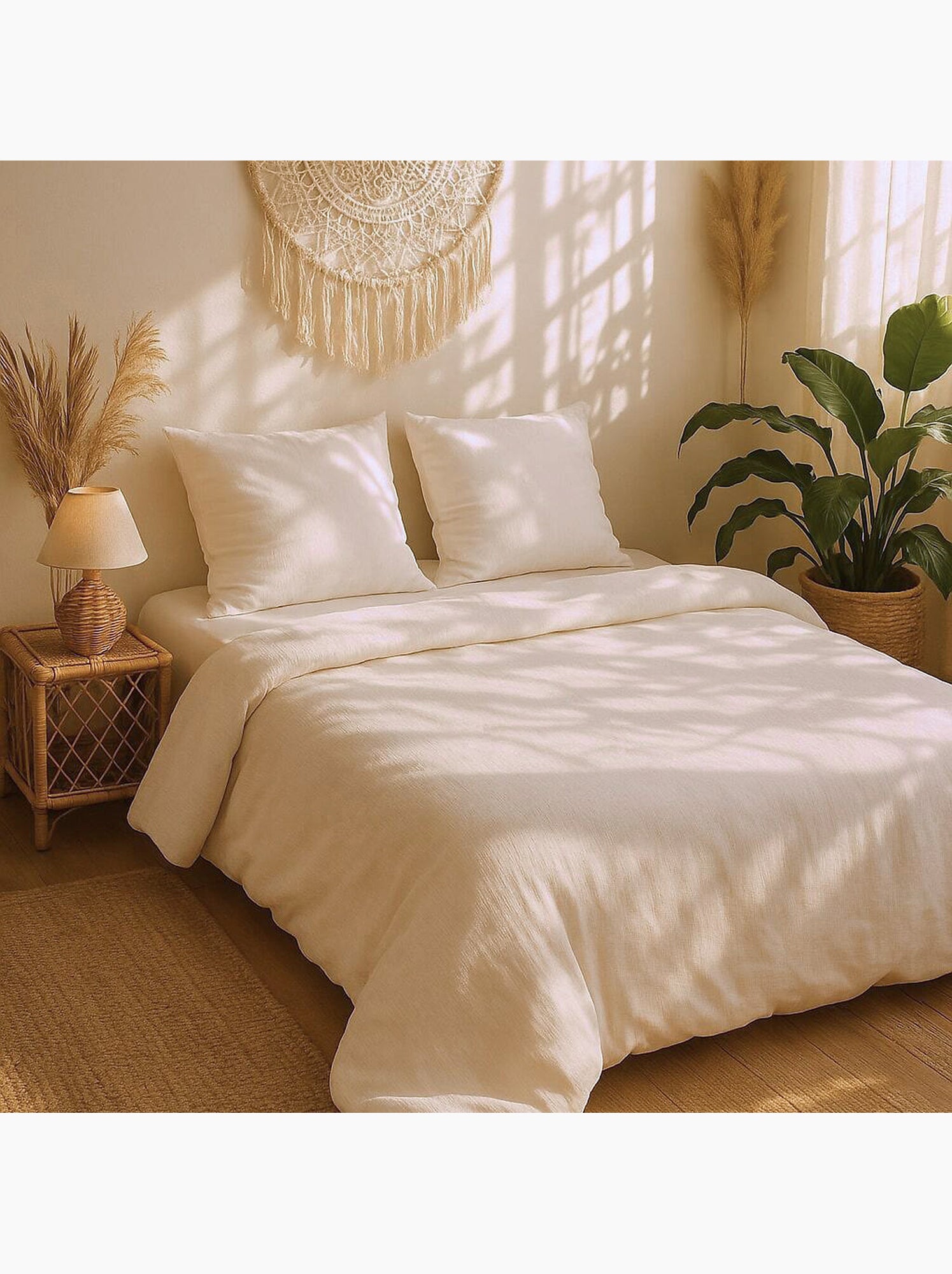 Parure housse de couette 100 % polyester maya - Ecru