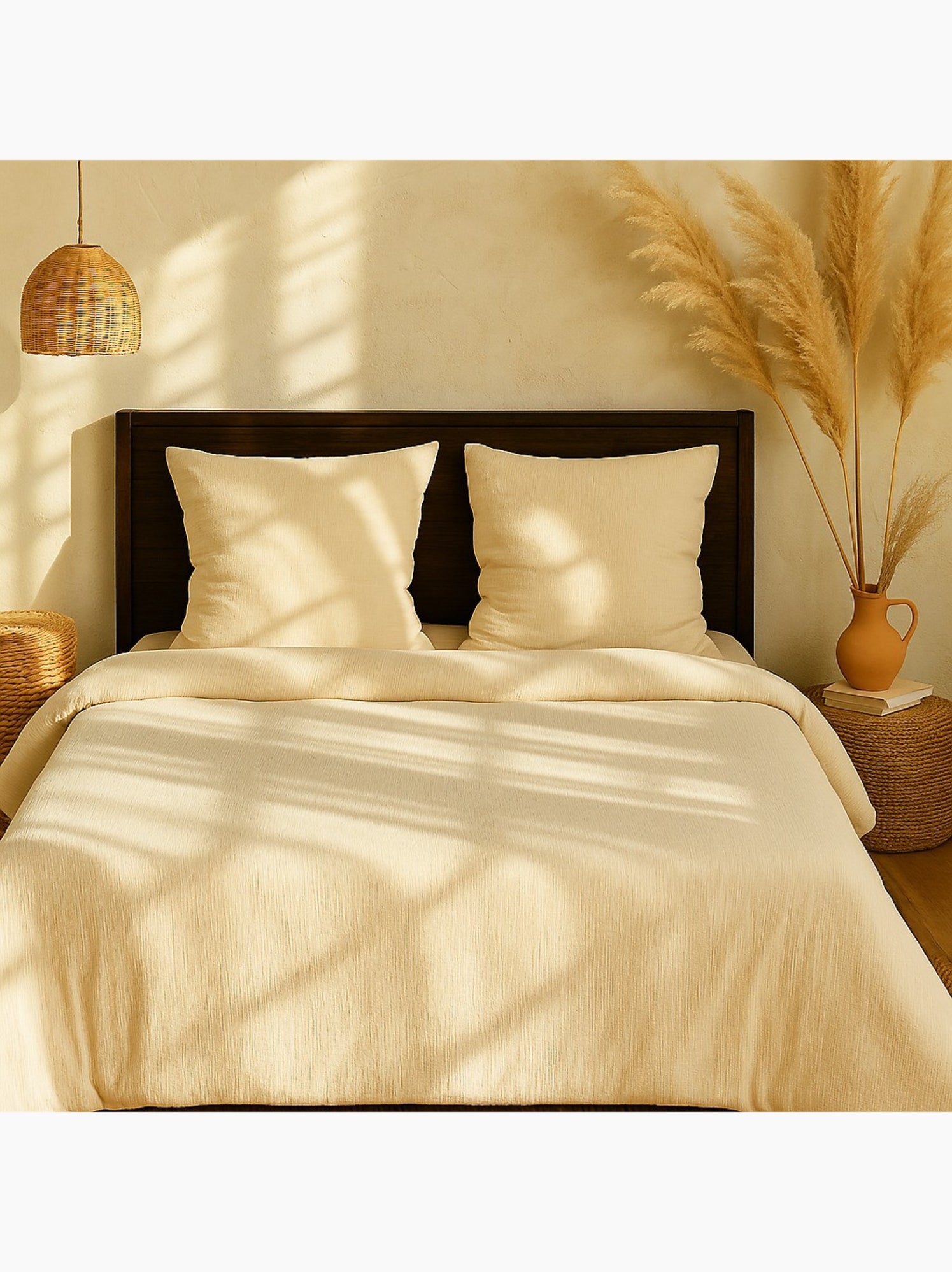 Parure housse de couette 100 % polyester maya - Ecru