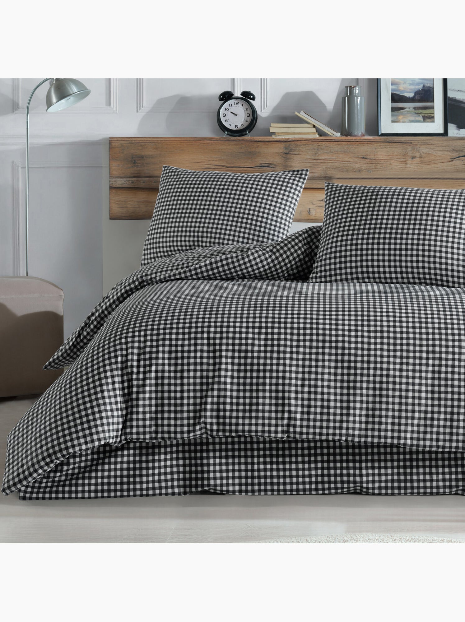 Parure housse de couette 220 x 240 cm Coton imprimé Vichy - Noir