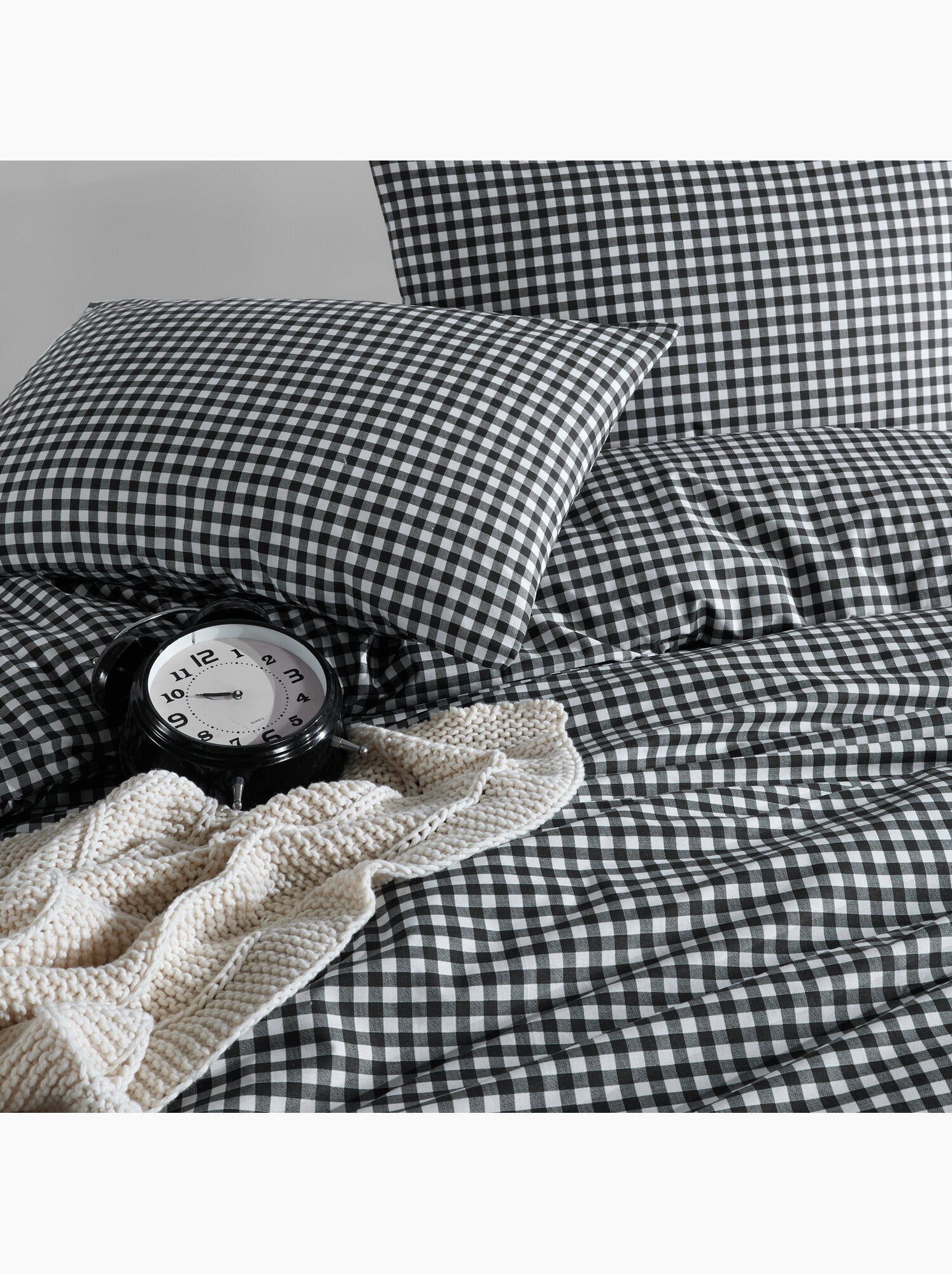 Parure housse de couette 220 x 240 cm Coton imprimé Vichy - Noir