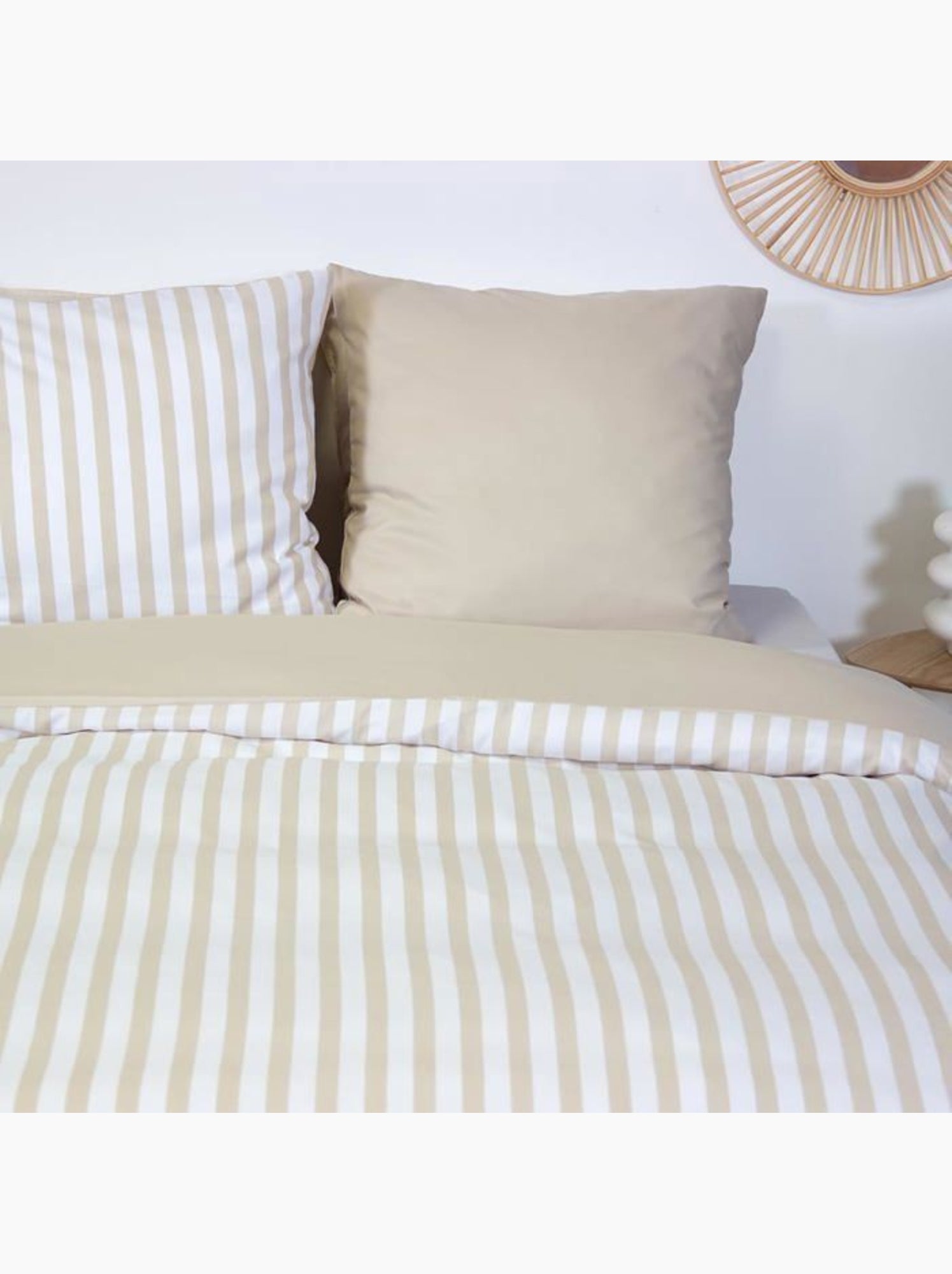 Parure housse de couette BELIL 220x240cm – 3 pièces – Rayures – 100% polyester - Beige