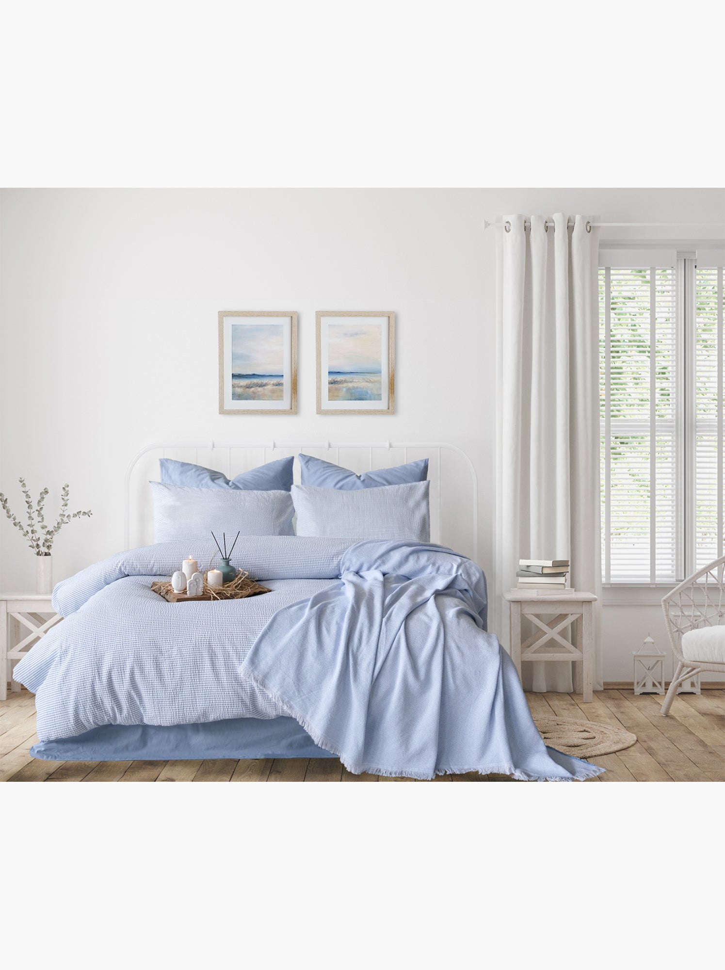 Parure housse de couette Coton gauffré - Bleu