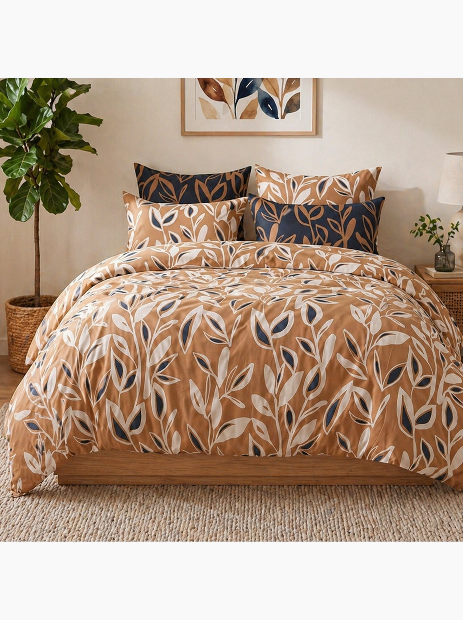 Parure housse de couette en coton imprimée végétale - LINDA - Multicolore
