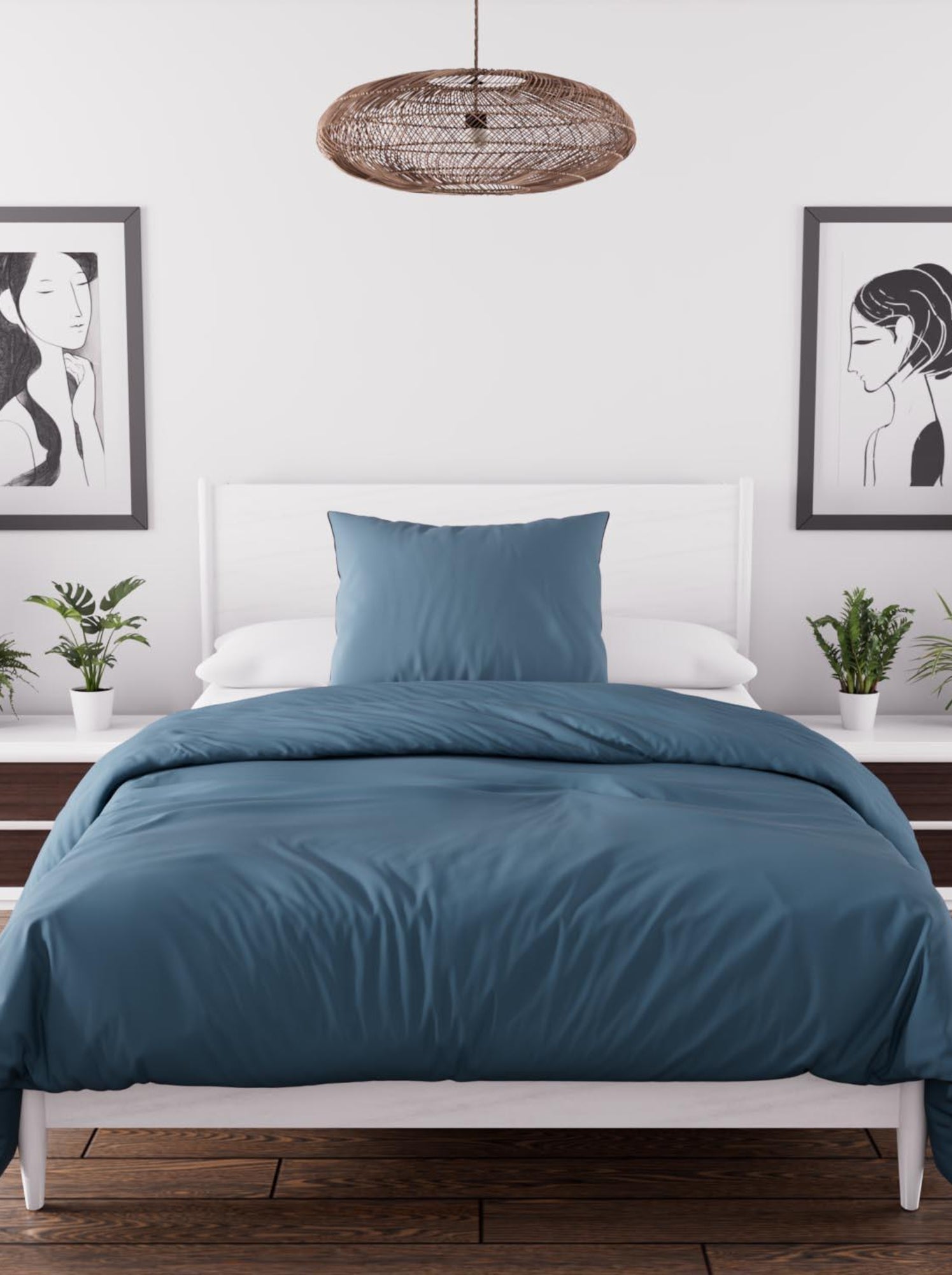 Parure housse de couette en microfibre lavée boheme, par soleil d'ocre avec 1 taie d'oreiller - Bleu