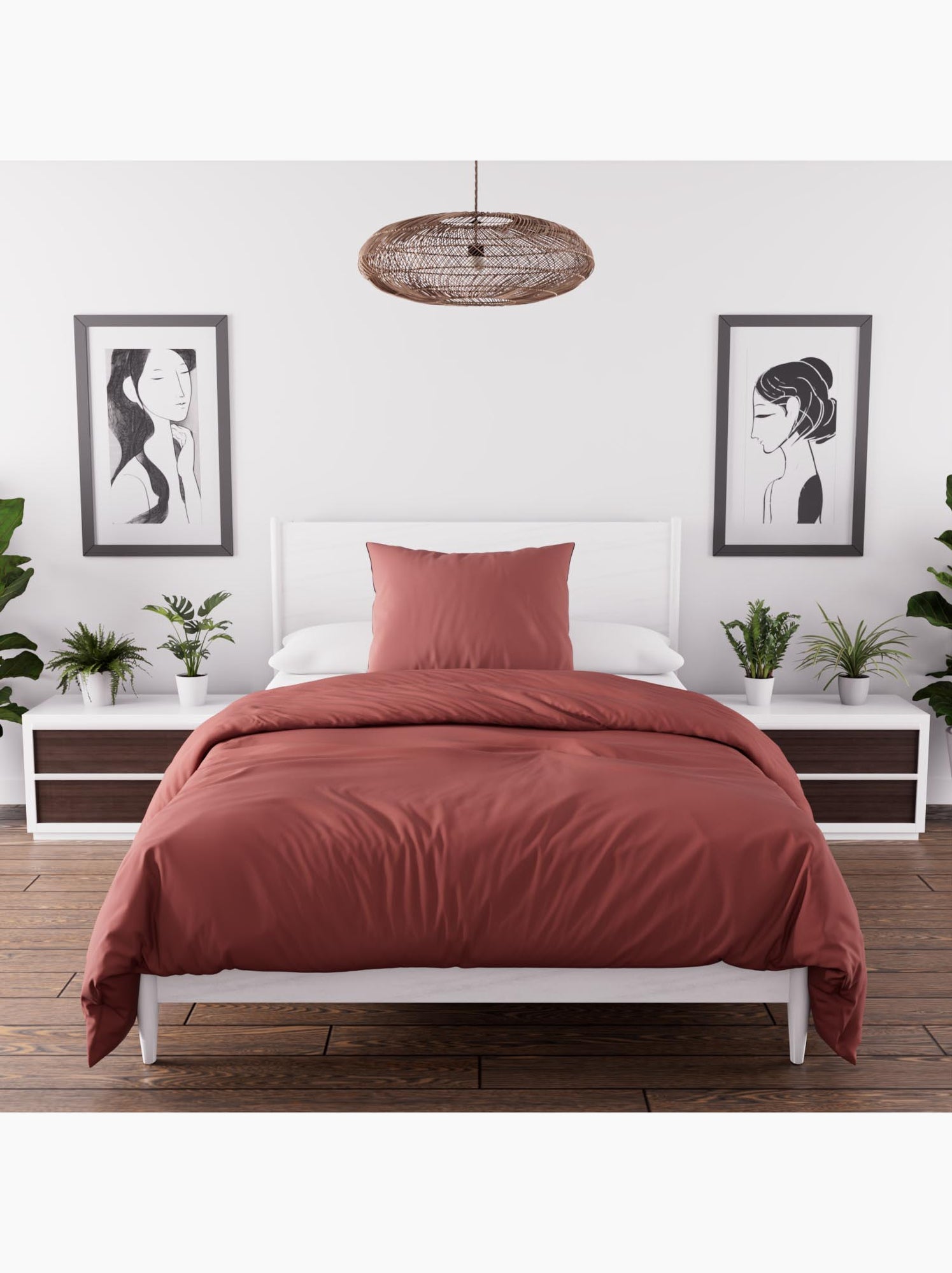 Parure housse de couette en microfibre lavée boheme, par soleil d'ocre avec 1 taie d'oreiller - Brique