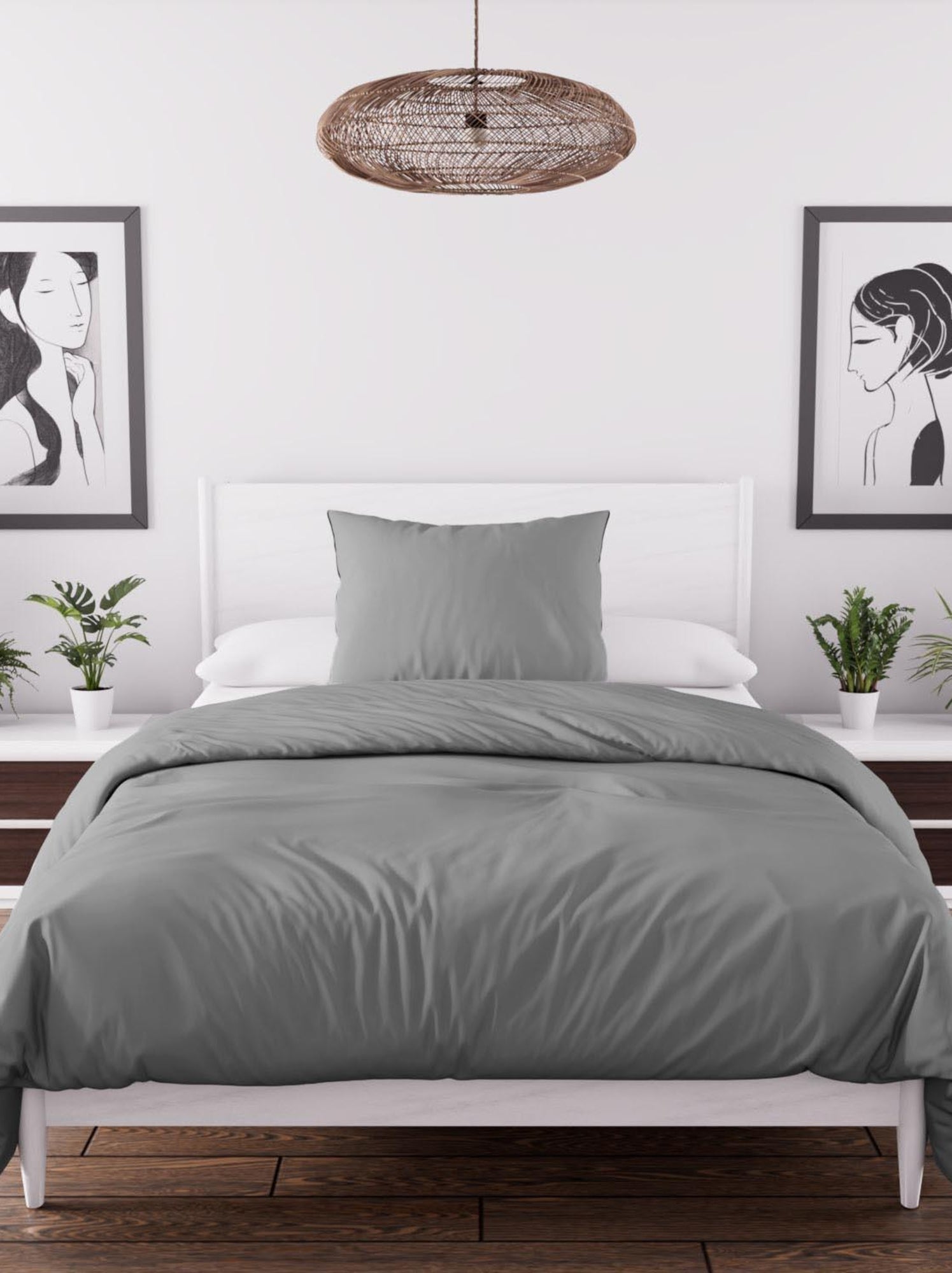 Parure housse de couette en microfibre lavée boheme, par soleil d'ocre avec 1 taie d'oreiller - Gris