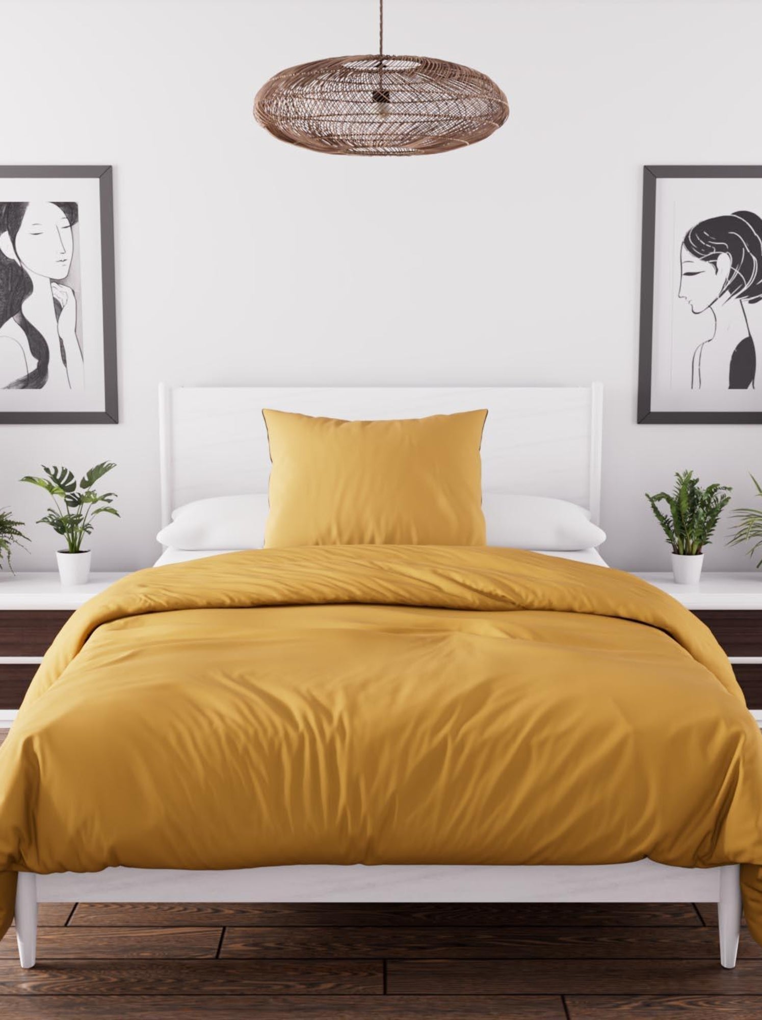 Parure housse de couette en microfibre lavée boheme, par soleil d'ocre avec 1 taie d'oreiller - Jaune