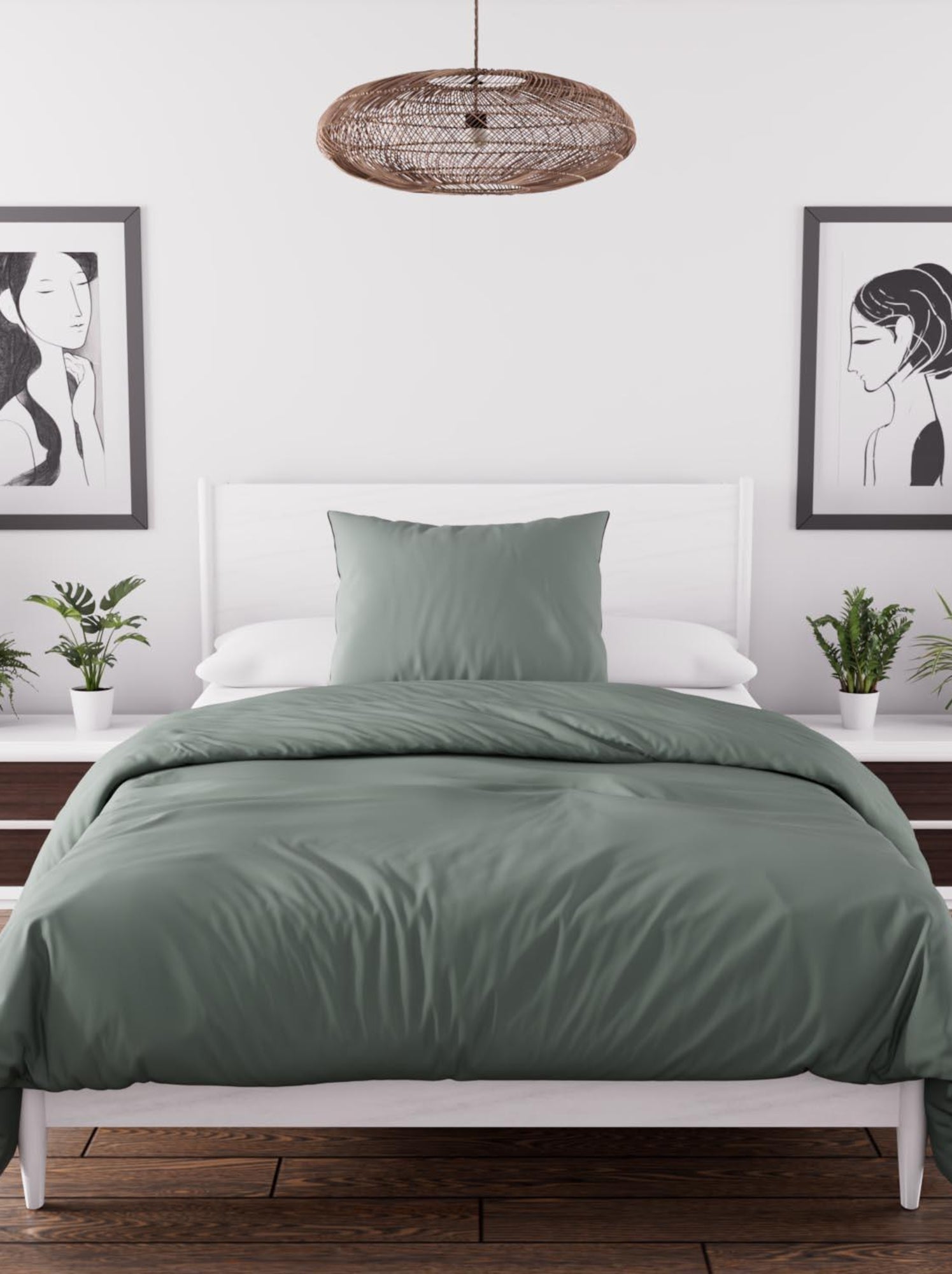 Parure housse de couette en microfibre lavée boheme, par soleil d'ocre avec 1 taie d'oreiller - Kaki