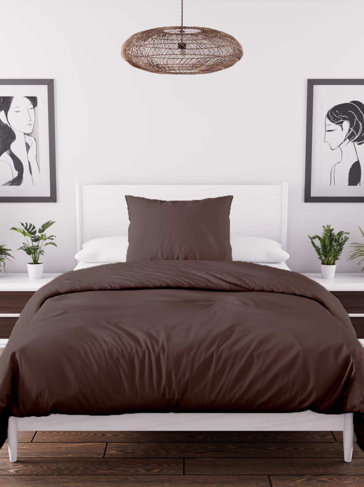 Parure housse de couette en microfibre lavée boheme, par soleil d'ocre avec 1 taie d'oreiller - Marron