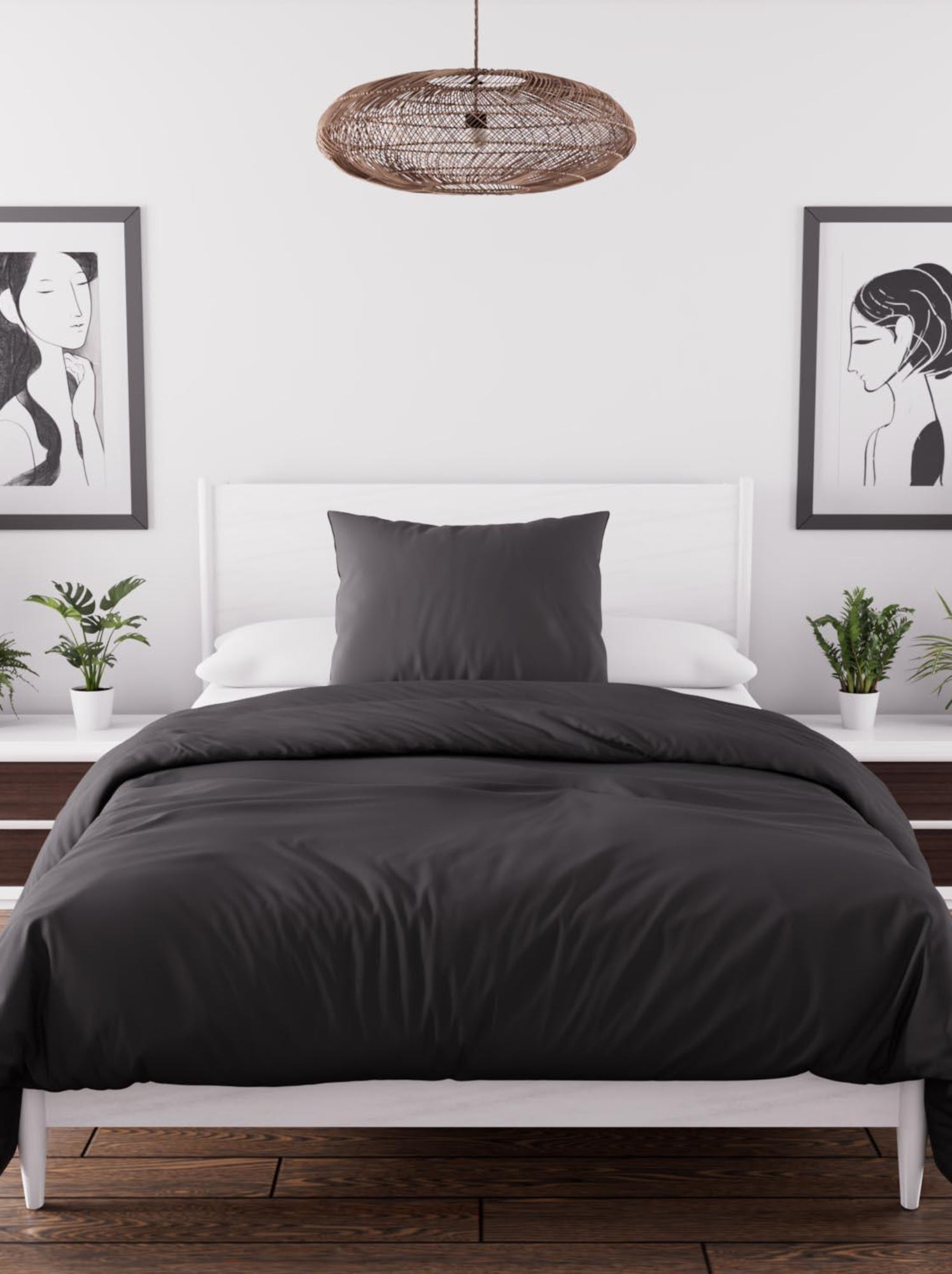 Parure housse de couette en microfibre lavée boheme, par soleil d'ocre avec 1 taie d'oreiller - Noir