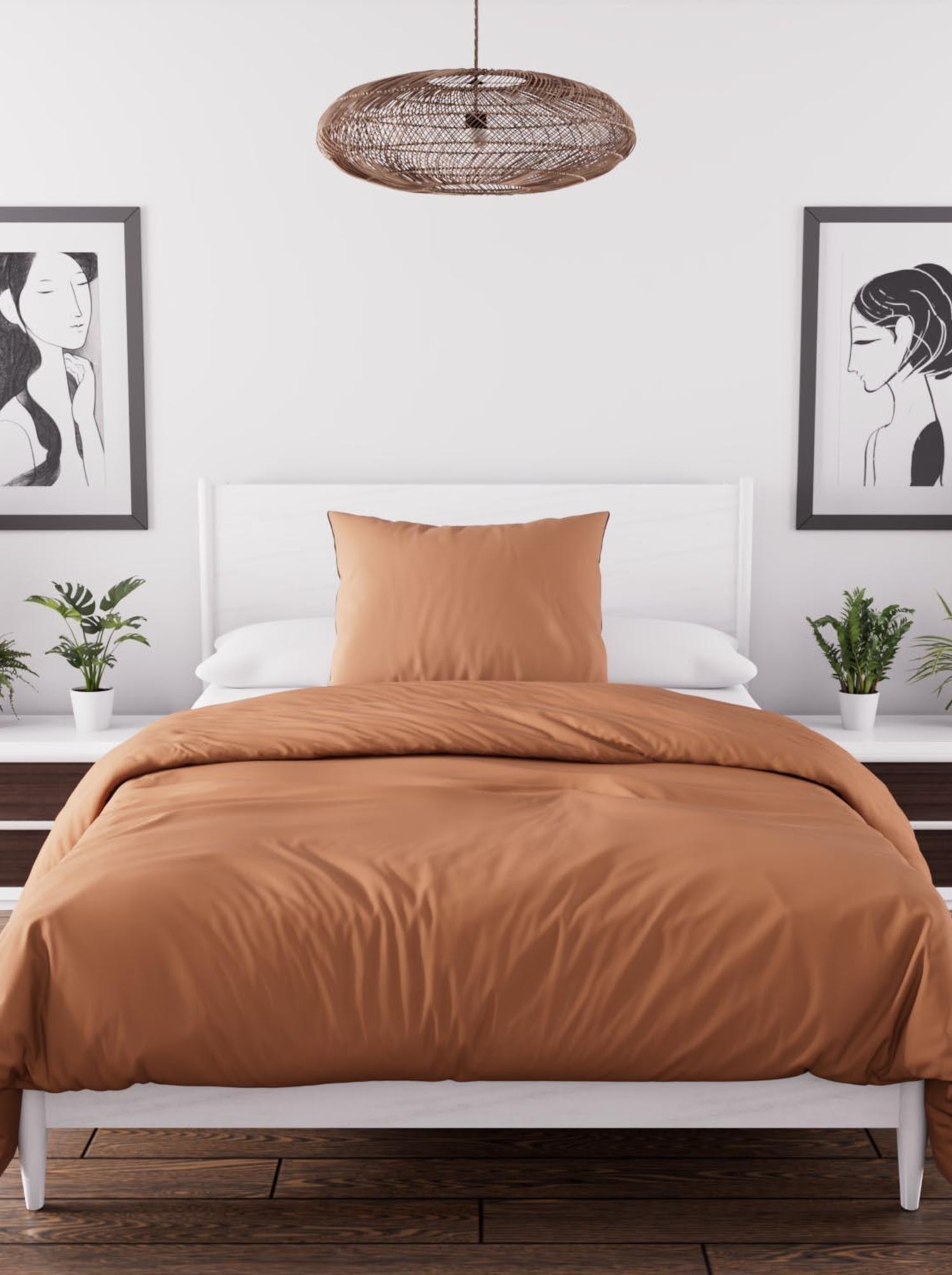 Parure housse de couette en microfibre lavée boheme, par soleil d'ocre avec 1 taie d'oreiller - Orange