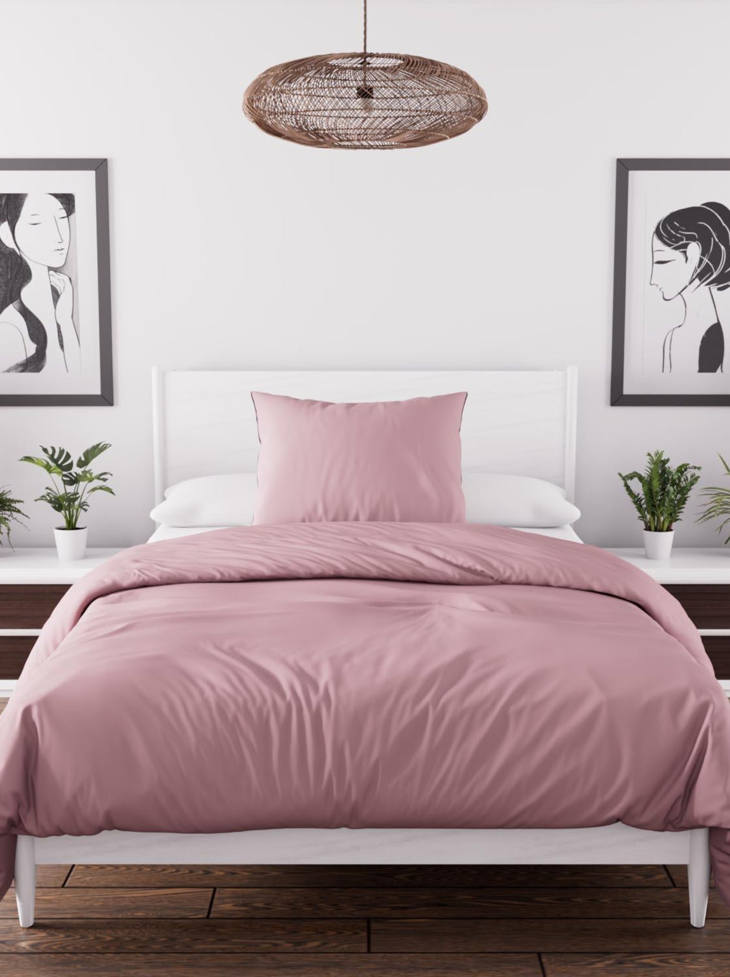 Parure housse de couette en microfibre lavée boheme, par soleil d'ocre avec 1 taie d'oreiller - Rose