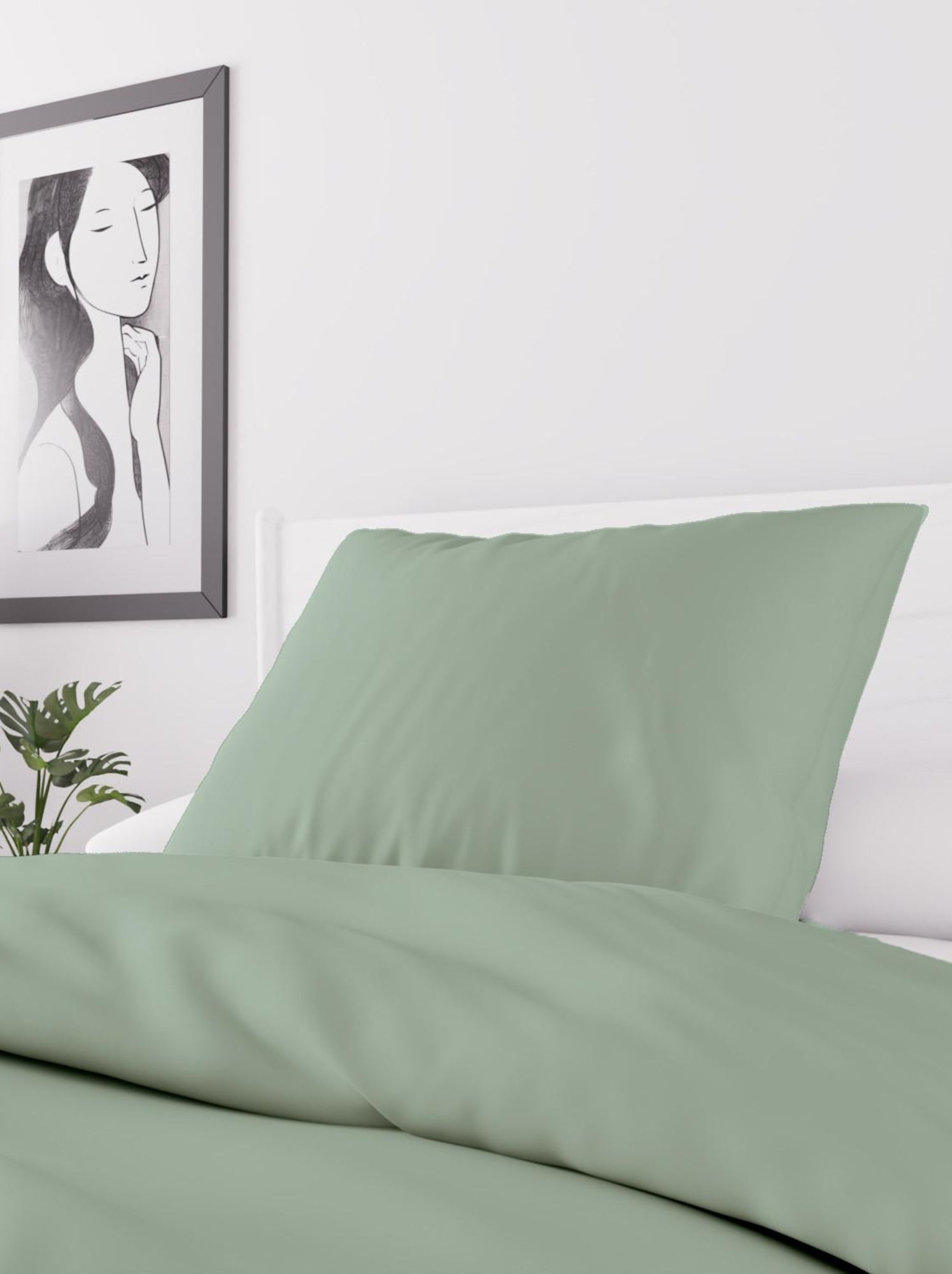Parure housse de couette en microfibre lavée boheme, par soleil d'ocre avec 1 taie d'oreiller - Vert