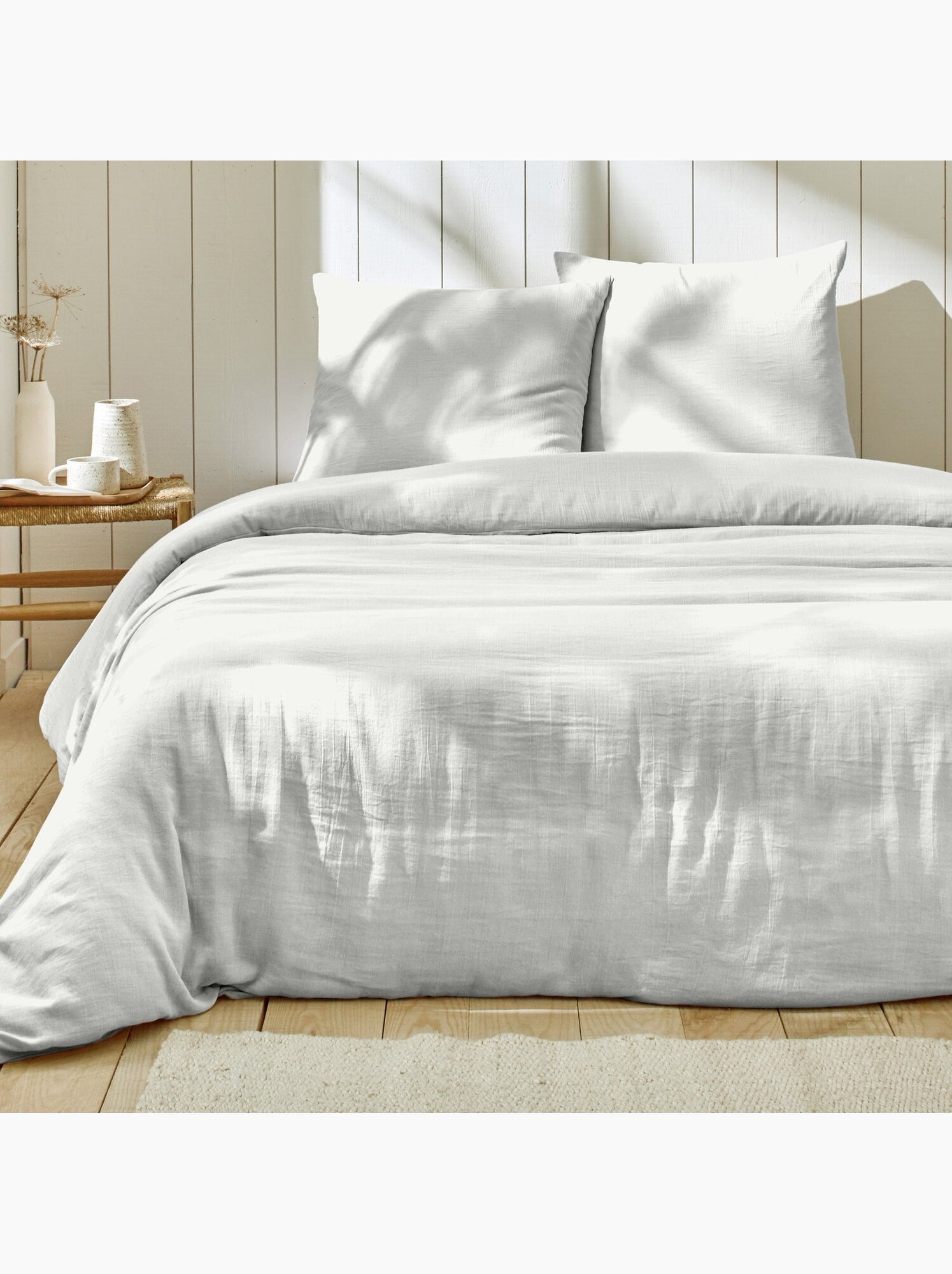 Parure housse de couette + taie(s) gaze coton ozen - Blanc