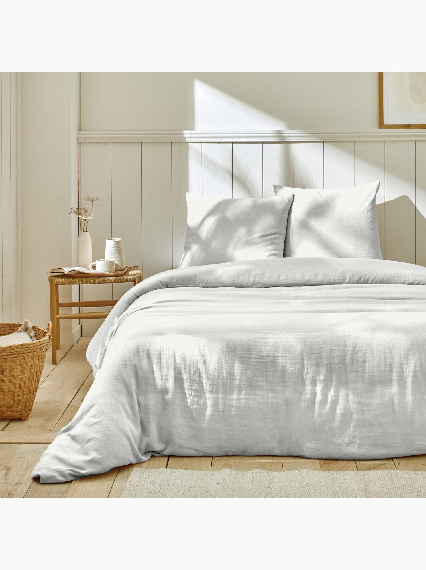 Parure housse de couette + taie(s) gaze coton ozen - Blanc