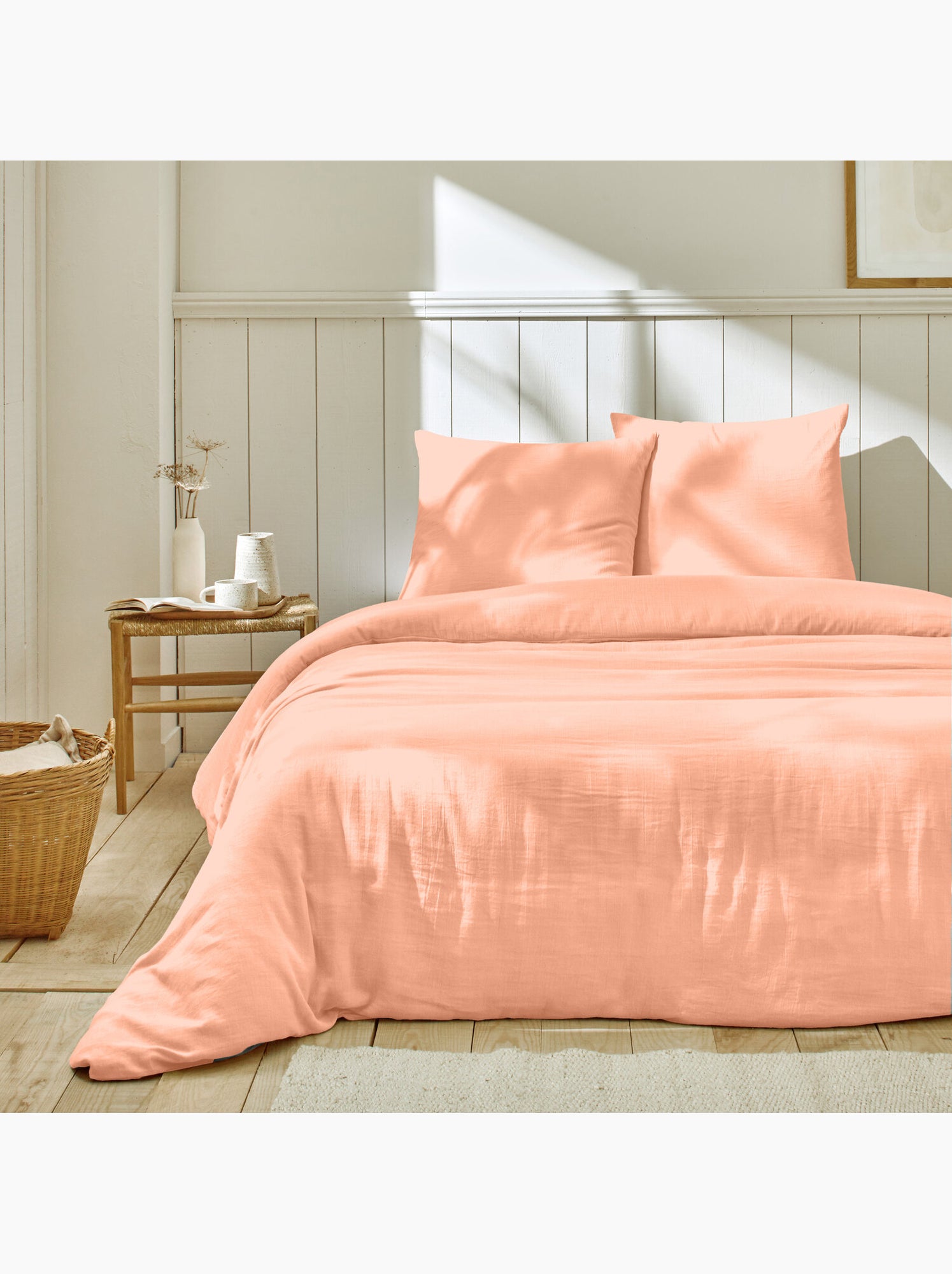 Parure housse de couette + taie(s) gaze coton ozen - Blanc