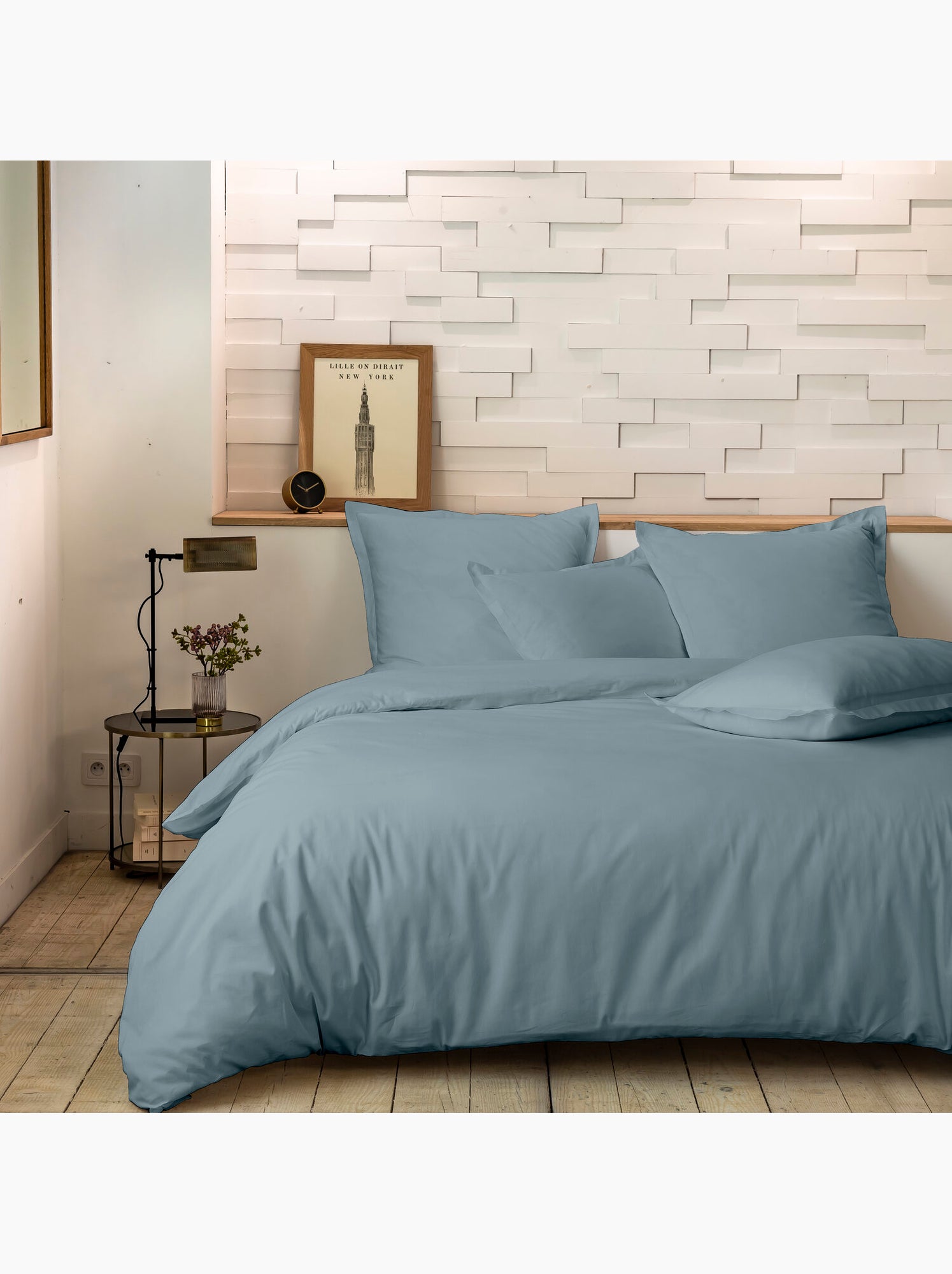 Parure de lit 240x220 cm percale de coton unie - mura - Bleu azur