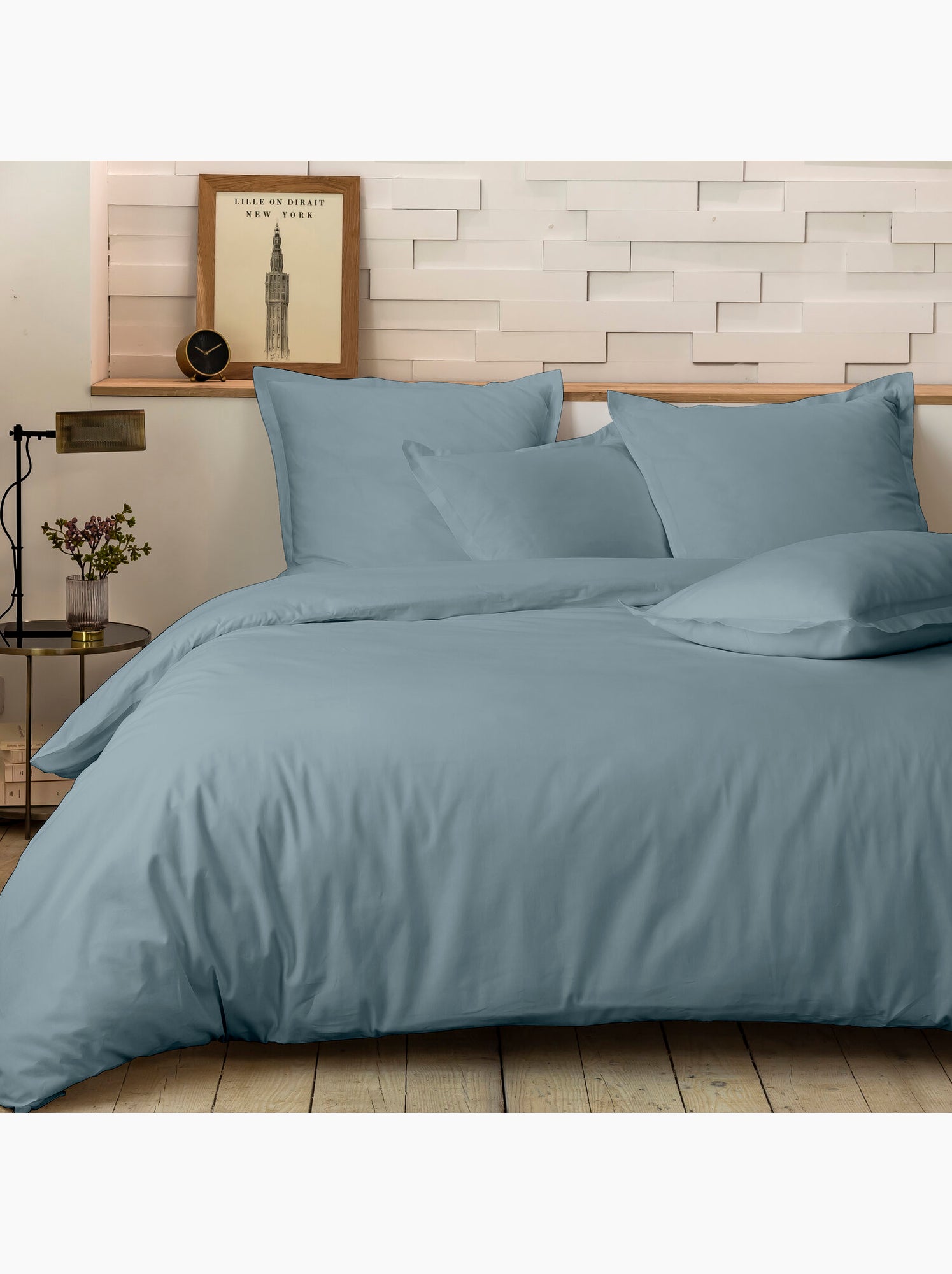 Parure de lit 240x220 cm percale de coton unie - mura - Bleu azur