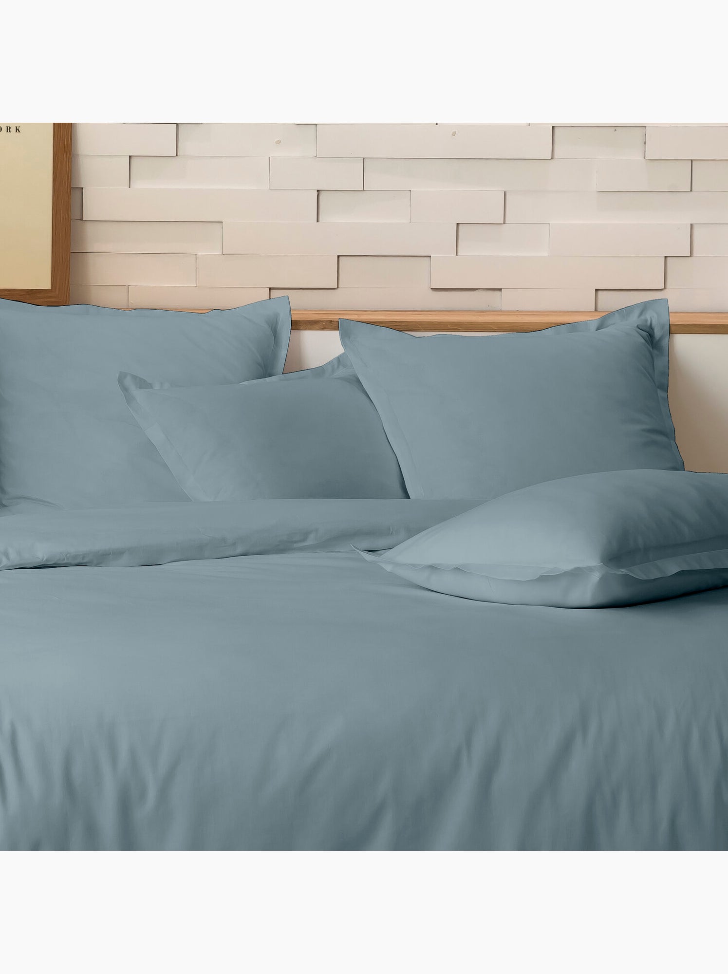 Parure de lit 240x220 cm percale de coton unie - mura - Bleu azur
