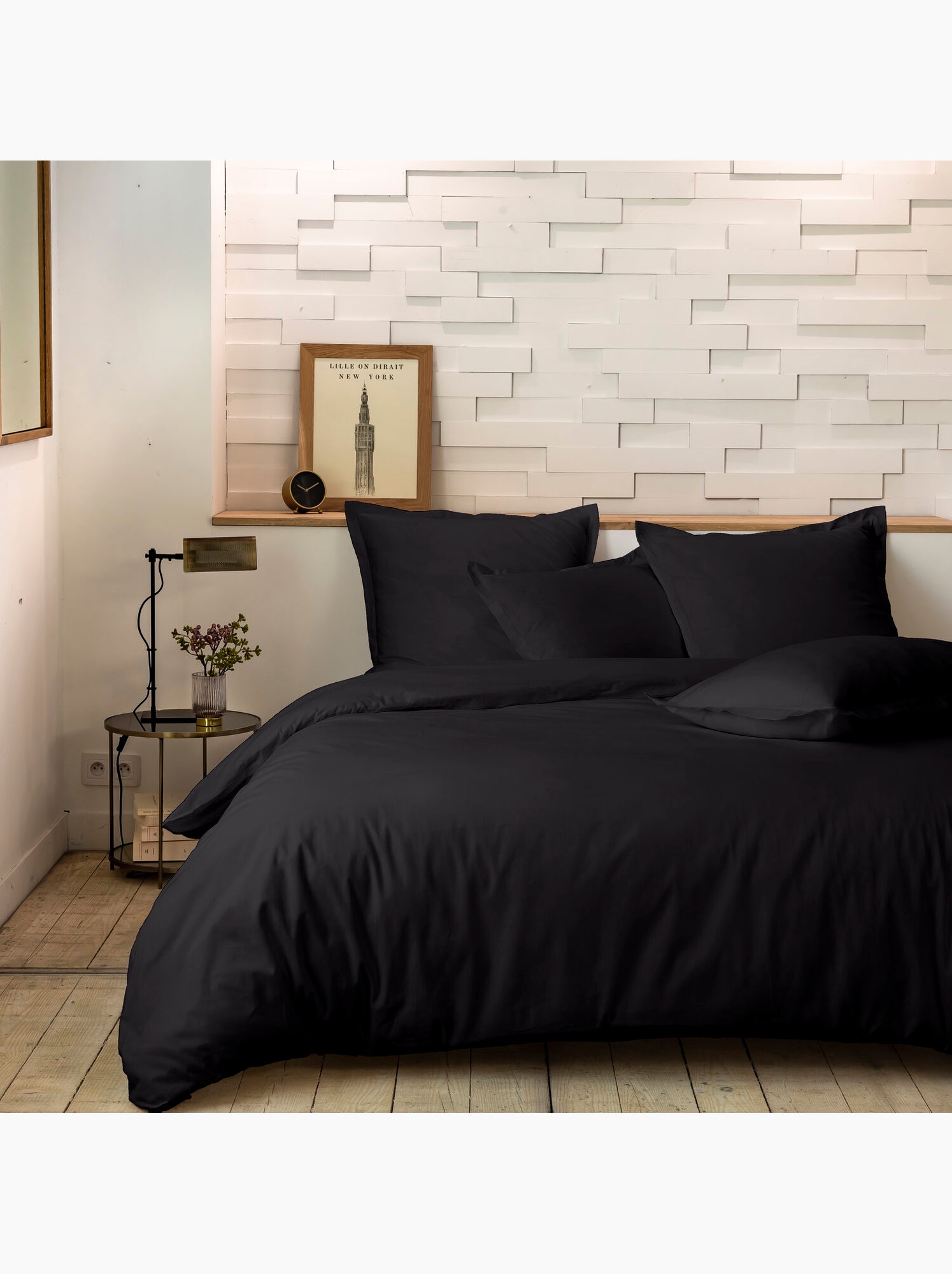 Parure de lit 240x220 cm percale de coton unie - mura - Noir