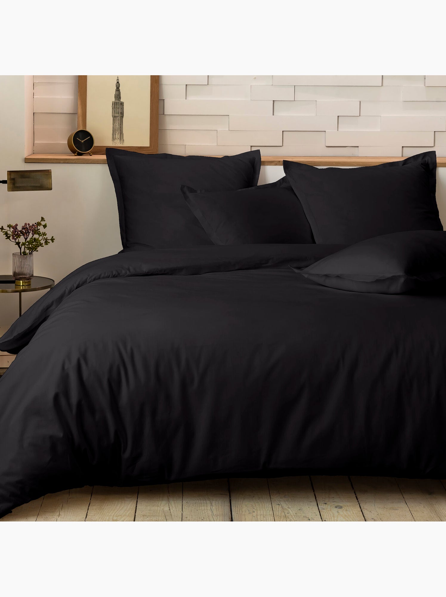 Parure de lit 240x220 cm percale de coton unie - mura - Noir