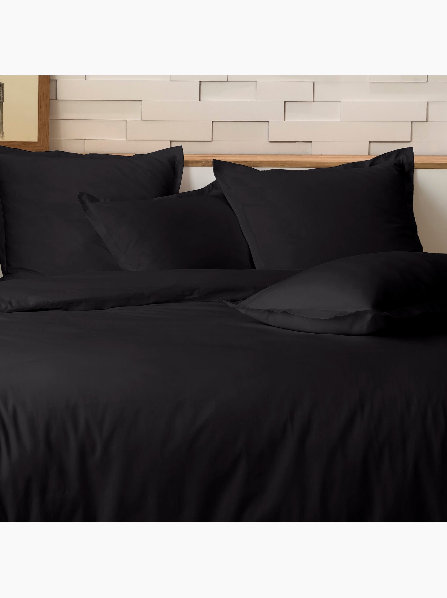 Parure de lit 240x220 cm percale de coton unie - mura - Noir