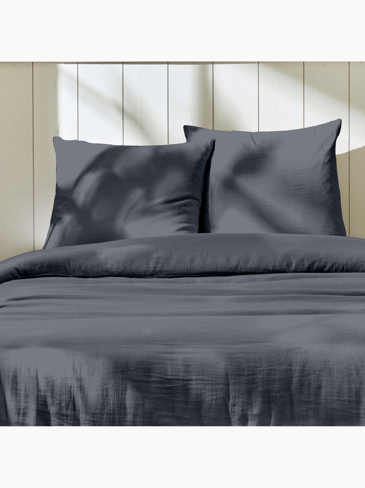 Parure housse de couette + taie(s) gaze coton ozen - Bleu jean
