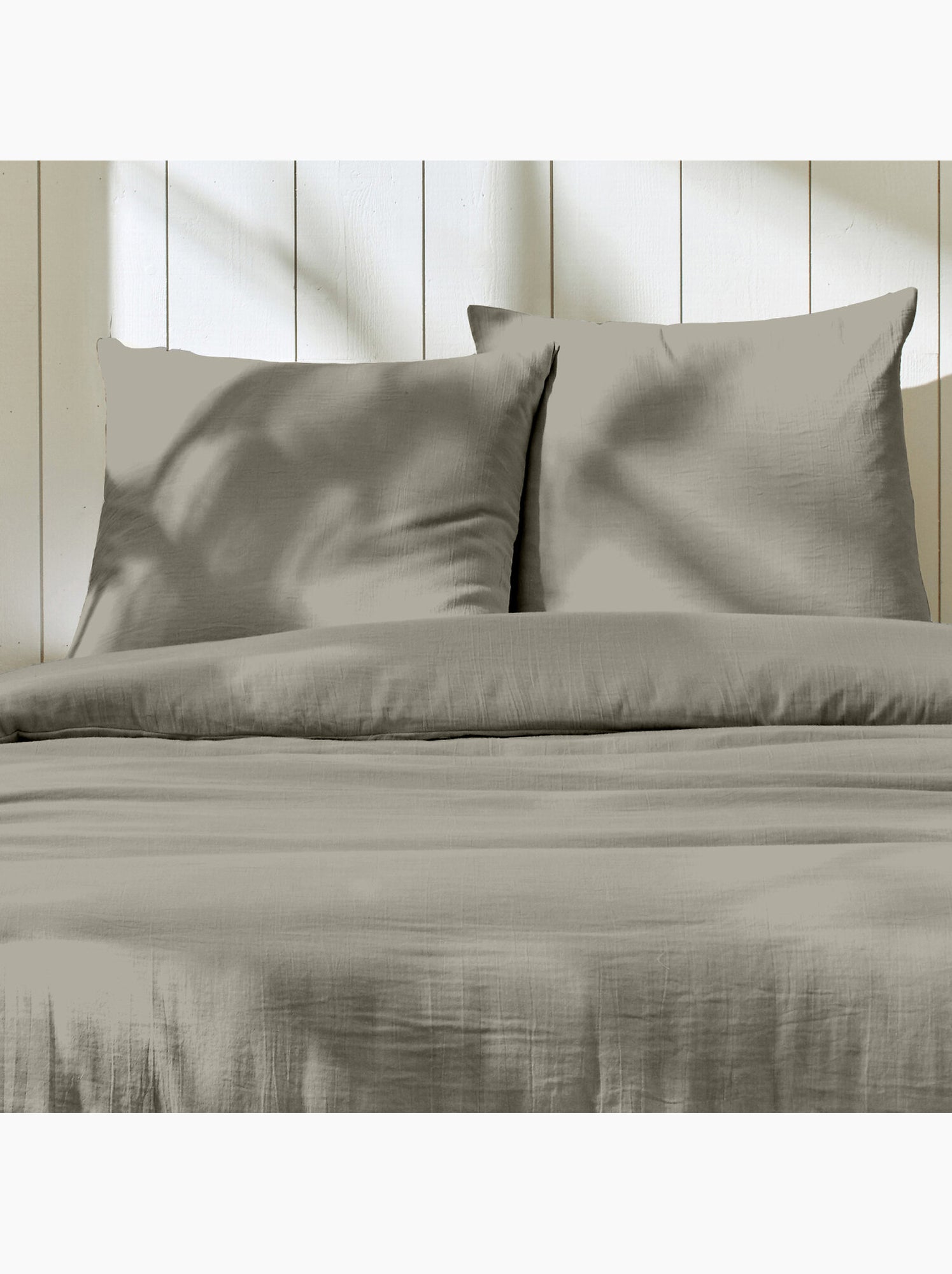 Parure housse de couette + taie(s) gaze coton ozen - Gris galet