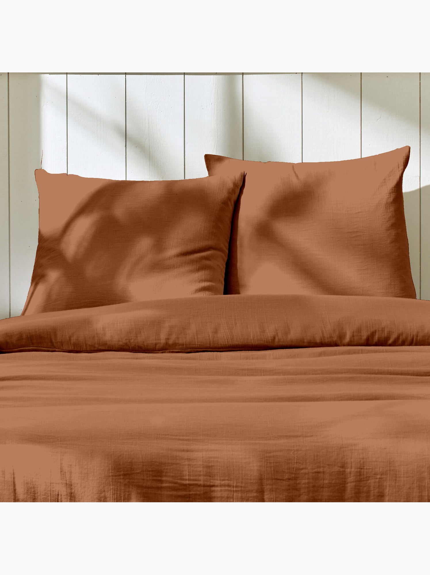 Parure housse de couette + taie(s) gaze coton ozen - Terre cuite