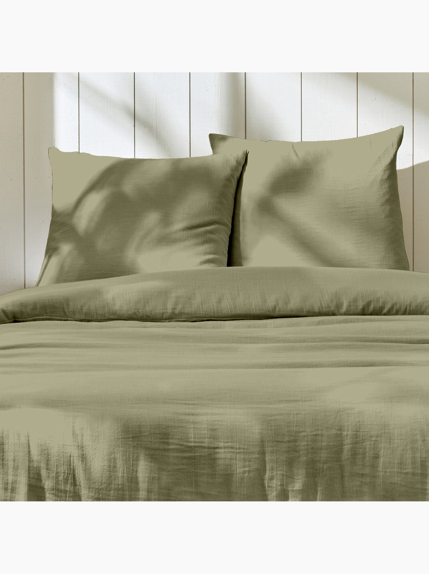 Parure housse de couette + taie(s) gaze coton ozen - Vert de gris