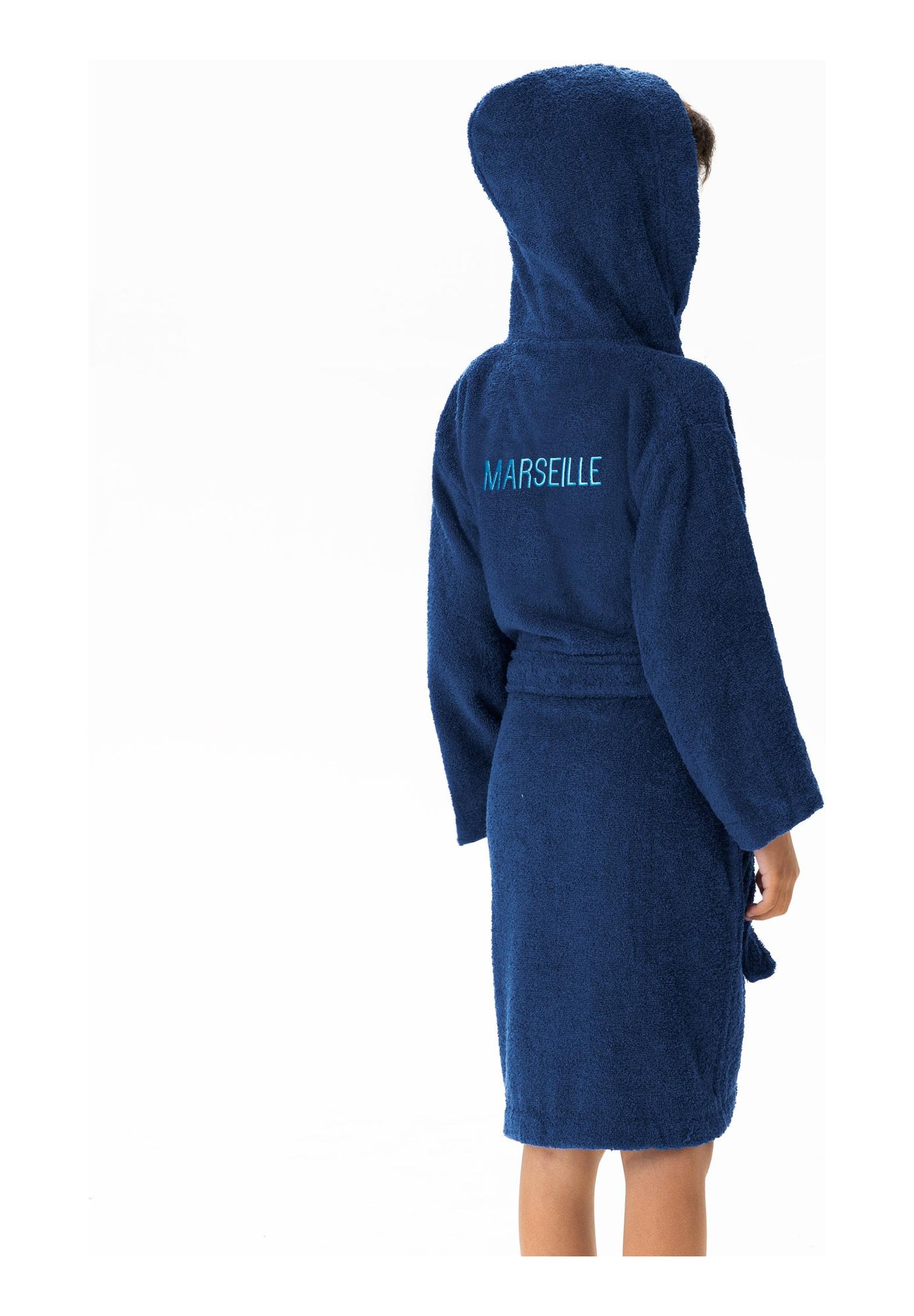 Peignoir enfant brodé 100% coton, OM RUBAN - Bleu marine