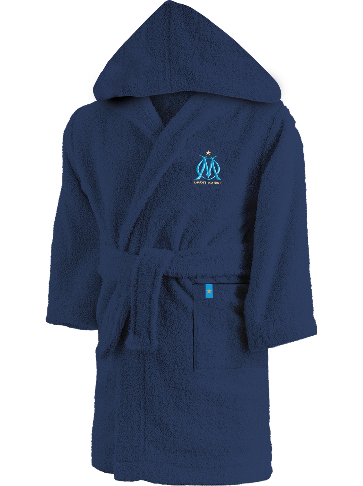 Peignoir enfant brodé 100% coton, OM RUBAN - Bleu marine