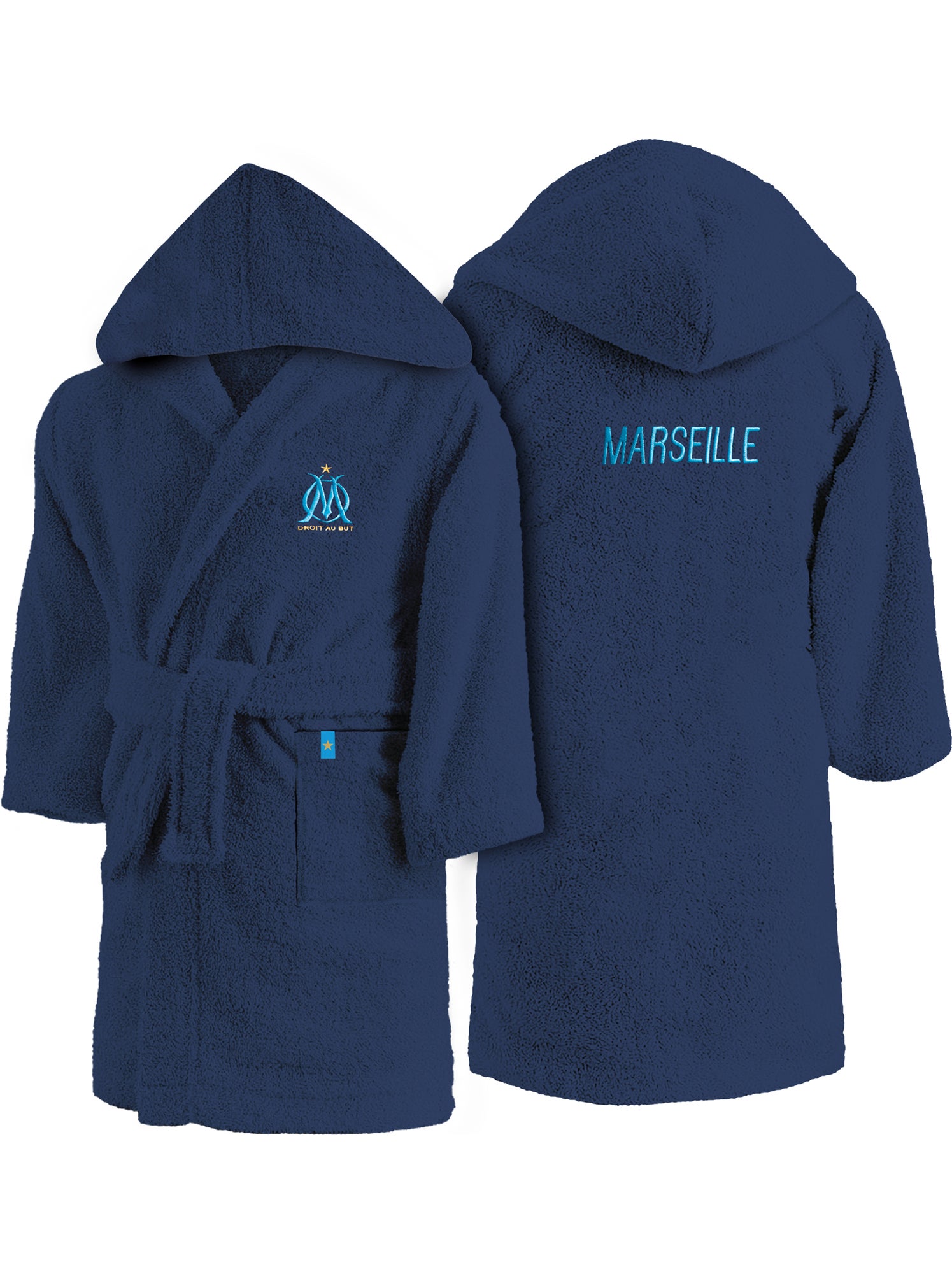 Peignoir enfant brodé 100% coton, OM RUBAN - Bleu marine