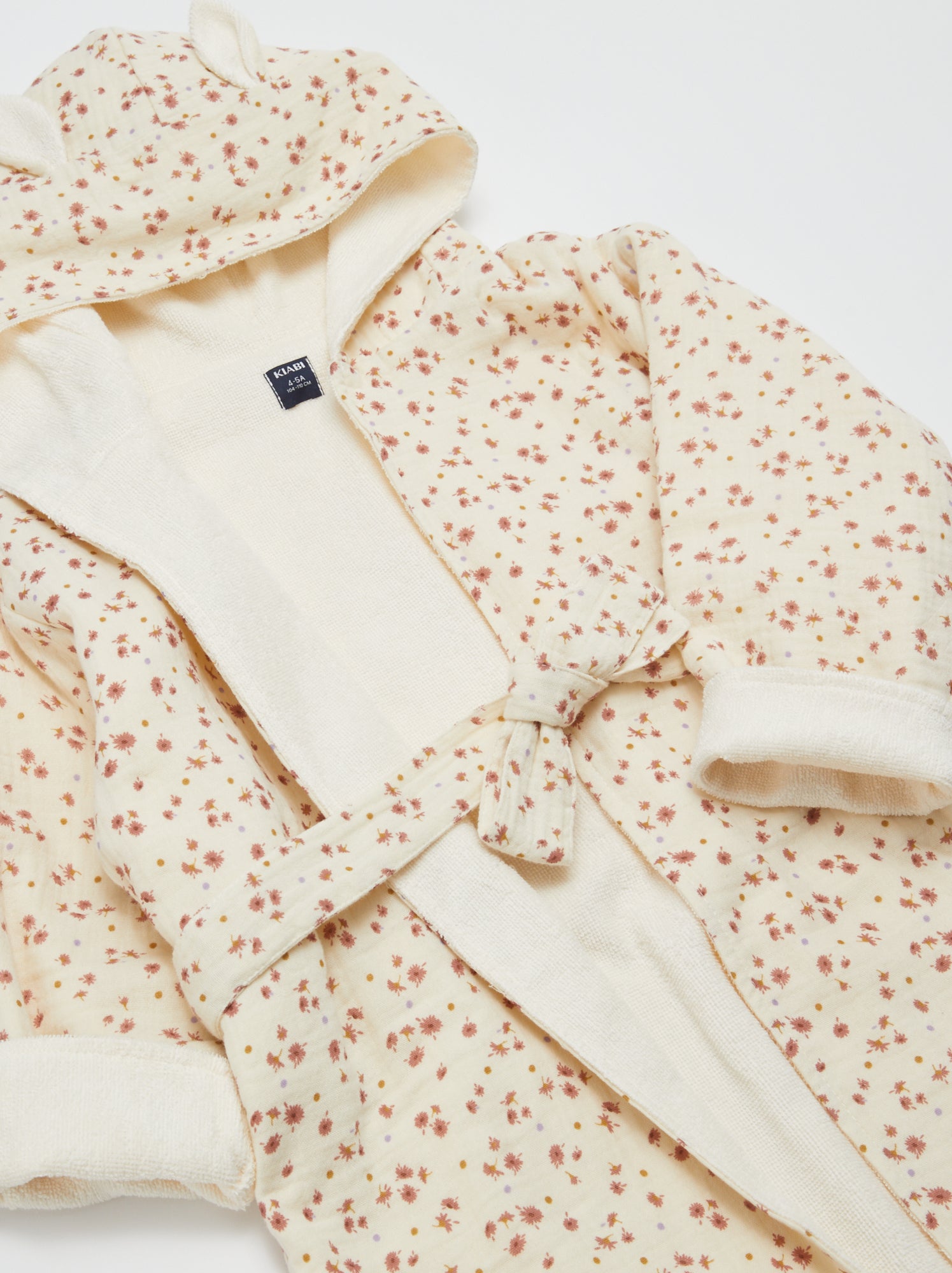 Peignoir enfant en éponge et gaze de coton - Ecru/Rose