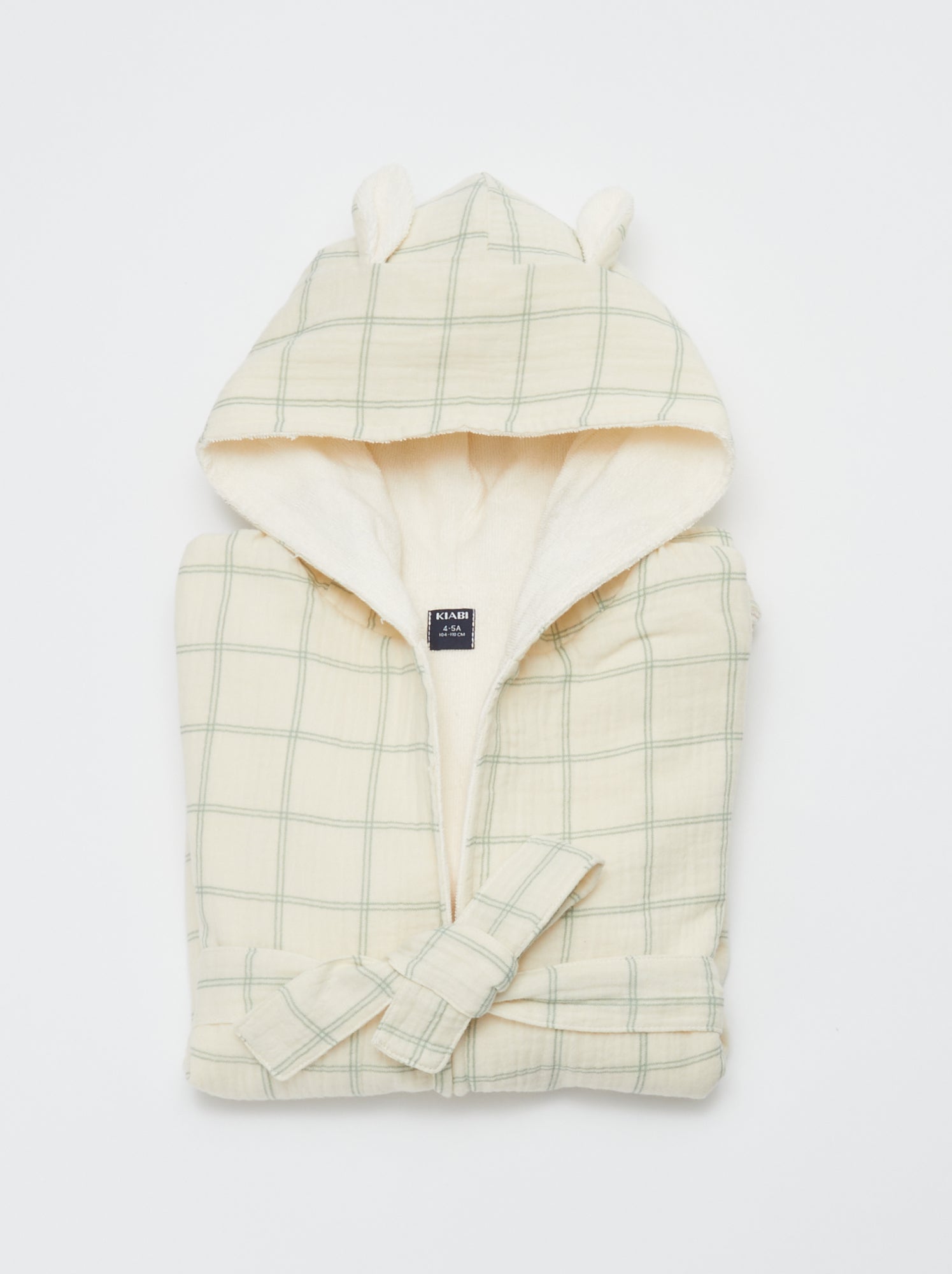 Peignoir enfant en éponge et gaze de coton - Ecru/Vert