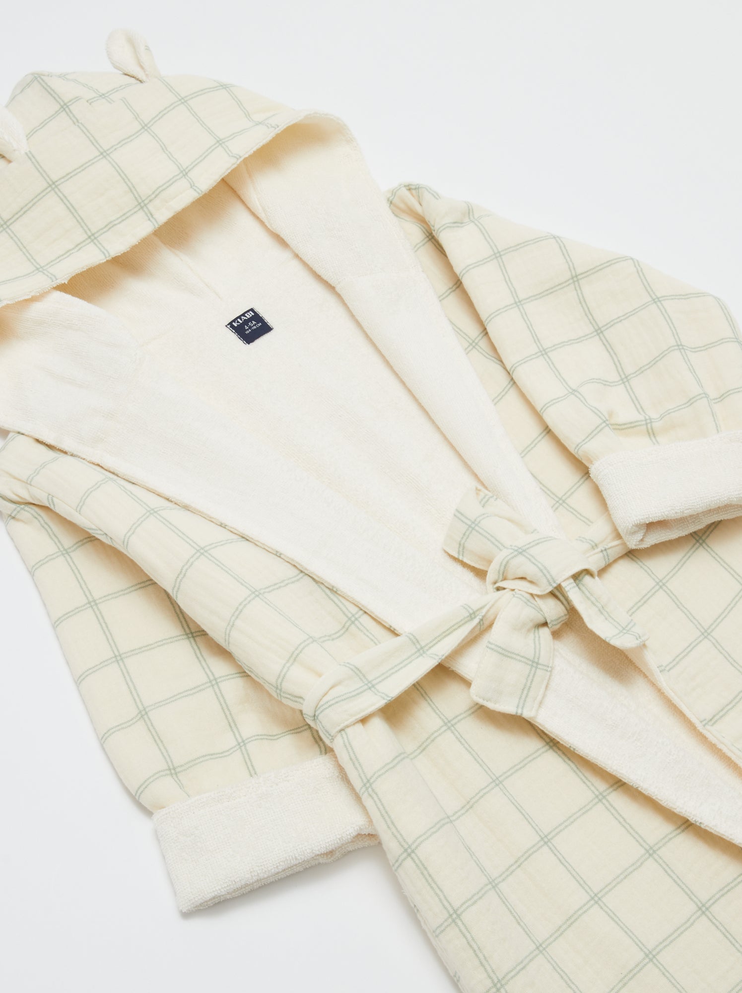 Peignoir enfant en éponge et gaze de coton - Ecru/Vert