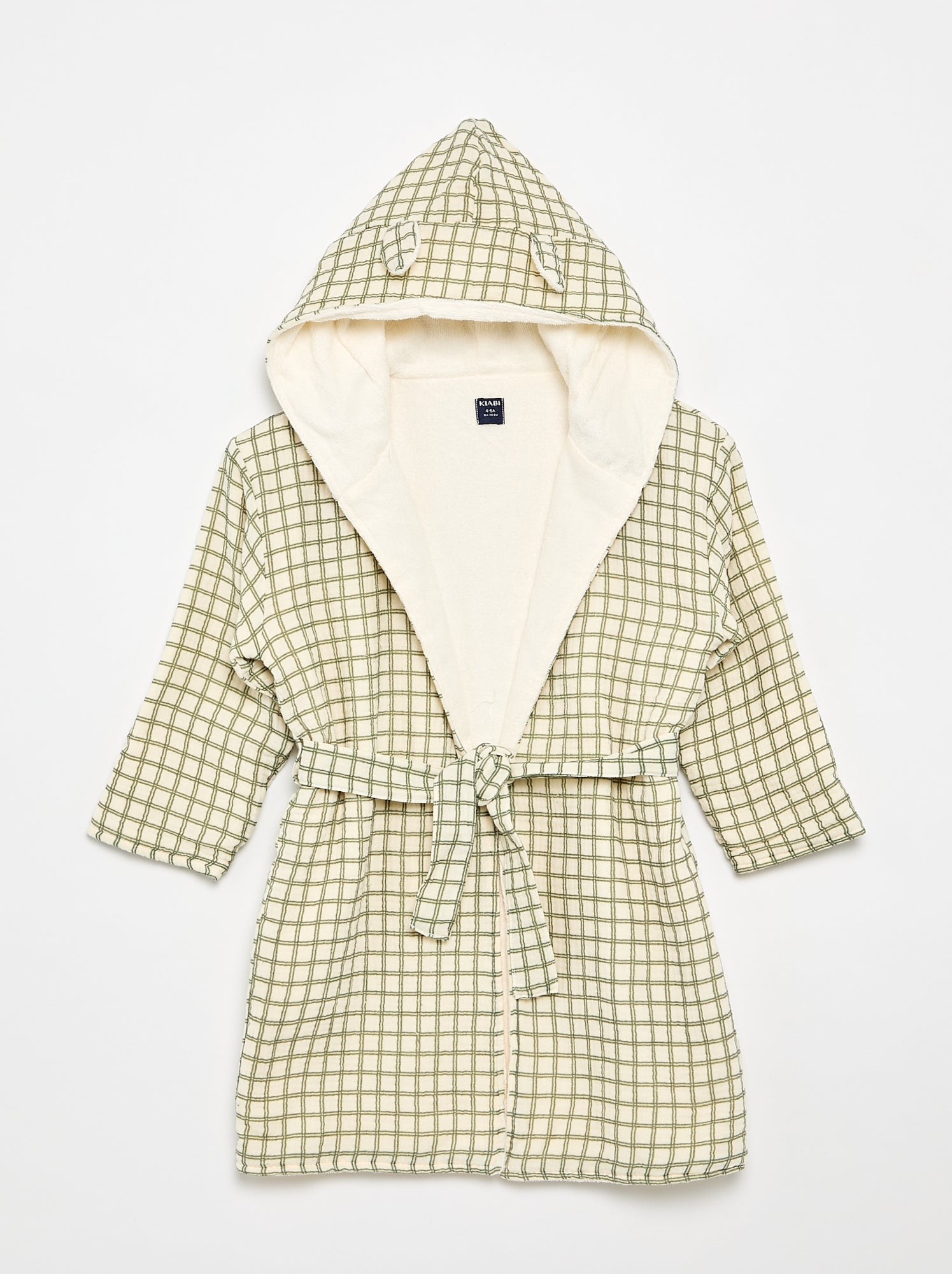 Peignoir enfant en éponge et gaze de coton - Kaki