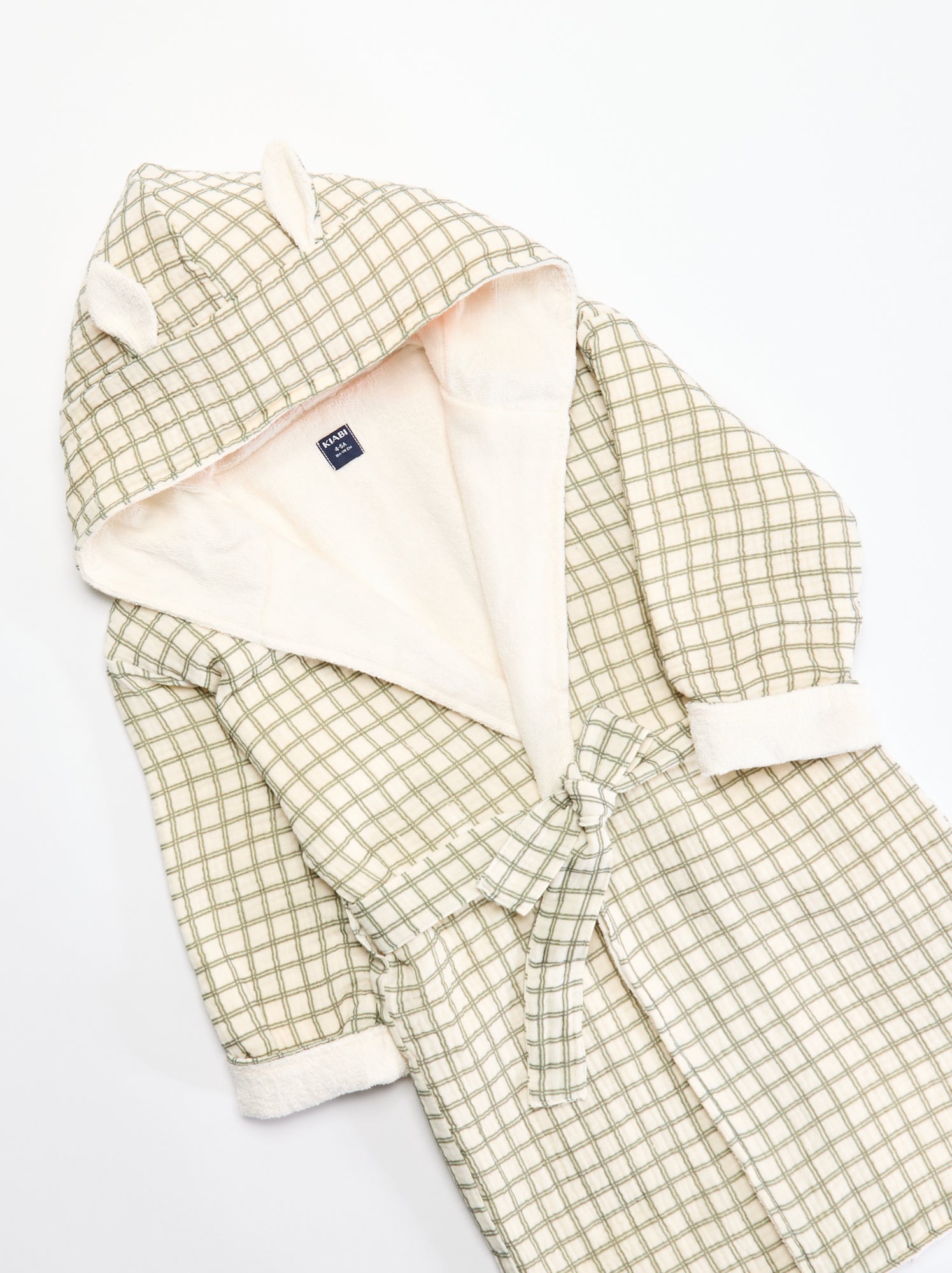 Peignoir enfant en éponge et gaze de coton - Kaki