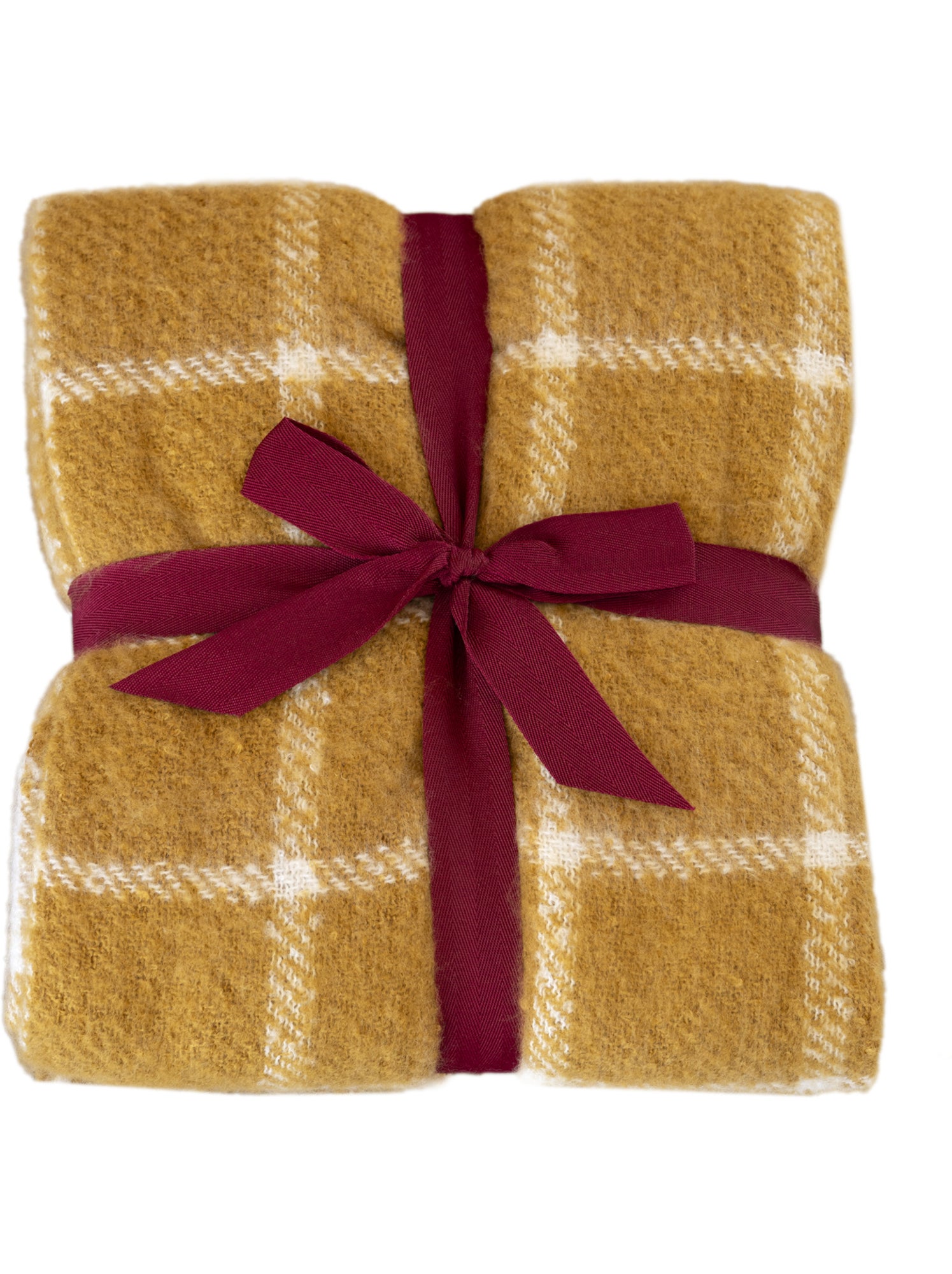Plaid à carreaux aspect mohair avec franges - Jaune