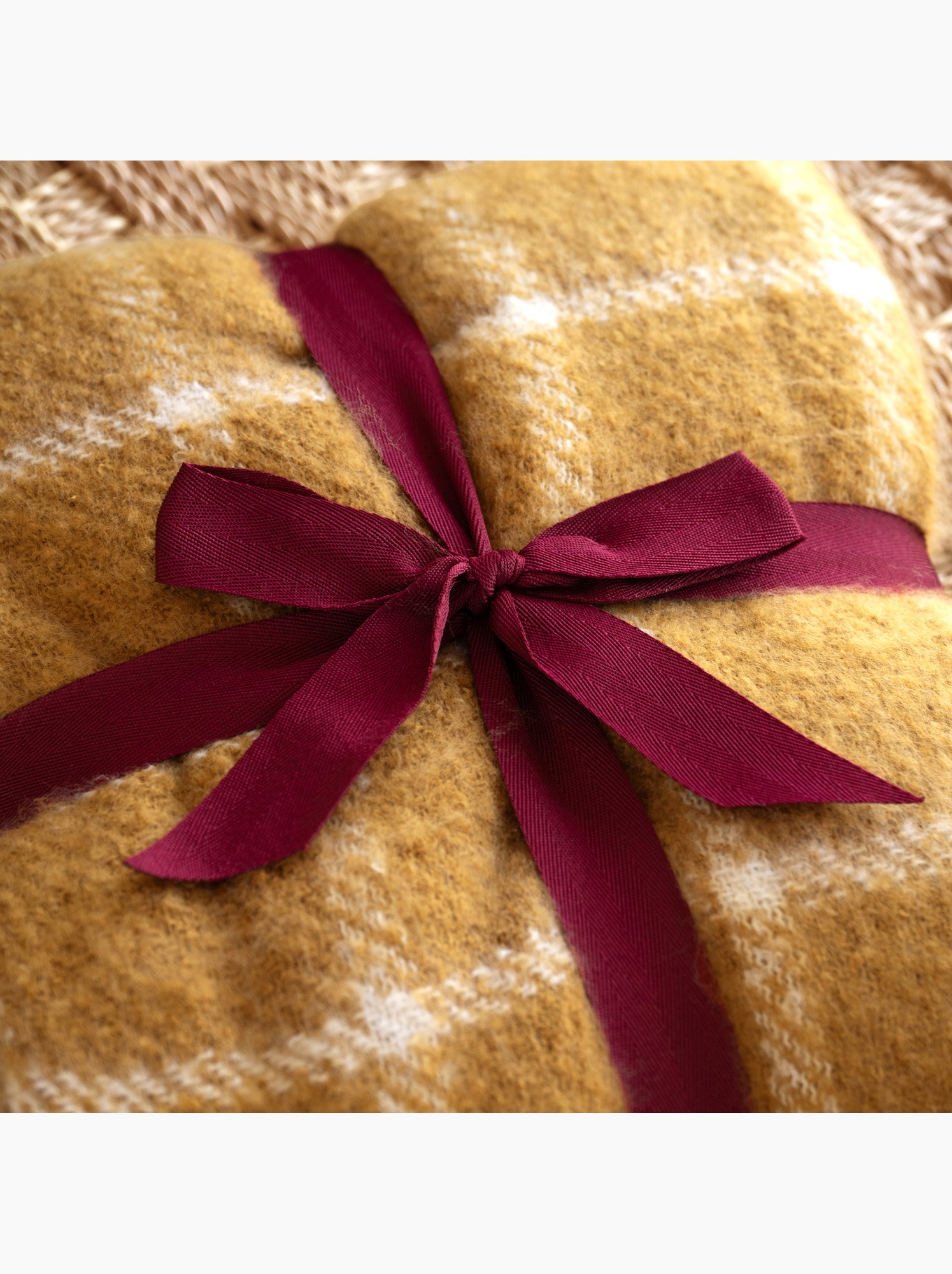 Plaid à carreaux aspect mohair avec franges - Jaune