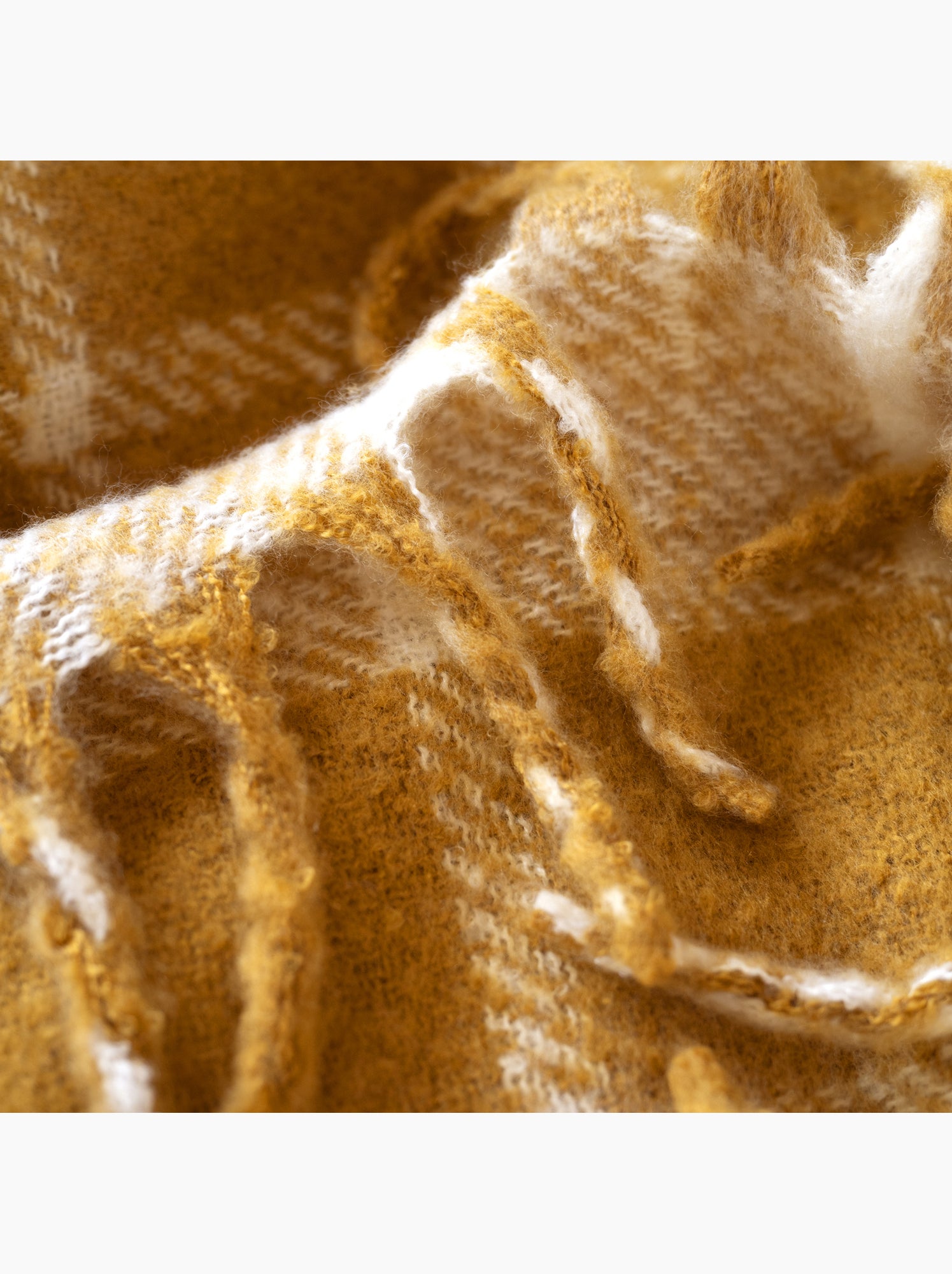 Plaid à carreaux aspect mohair avec franges - Jaune